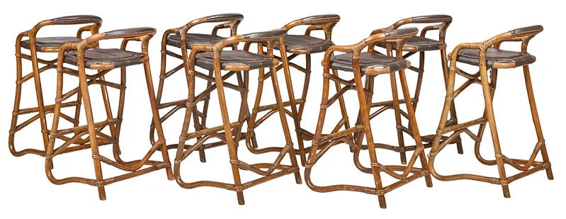 Modern Bamboo and Vinyl Barstools