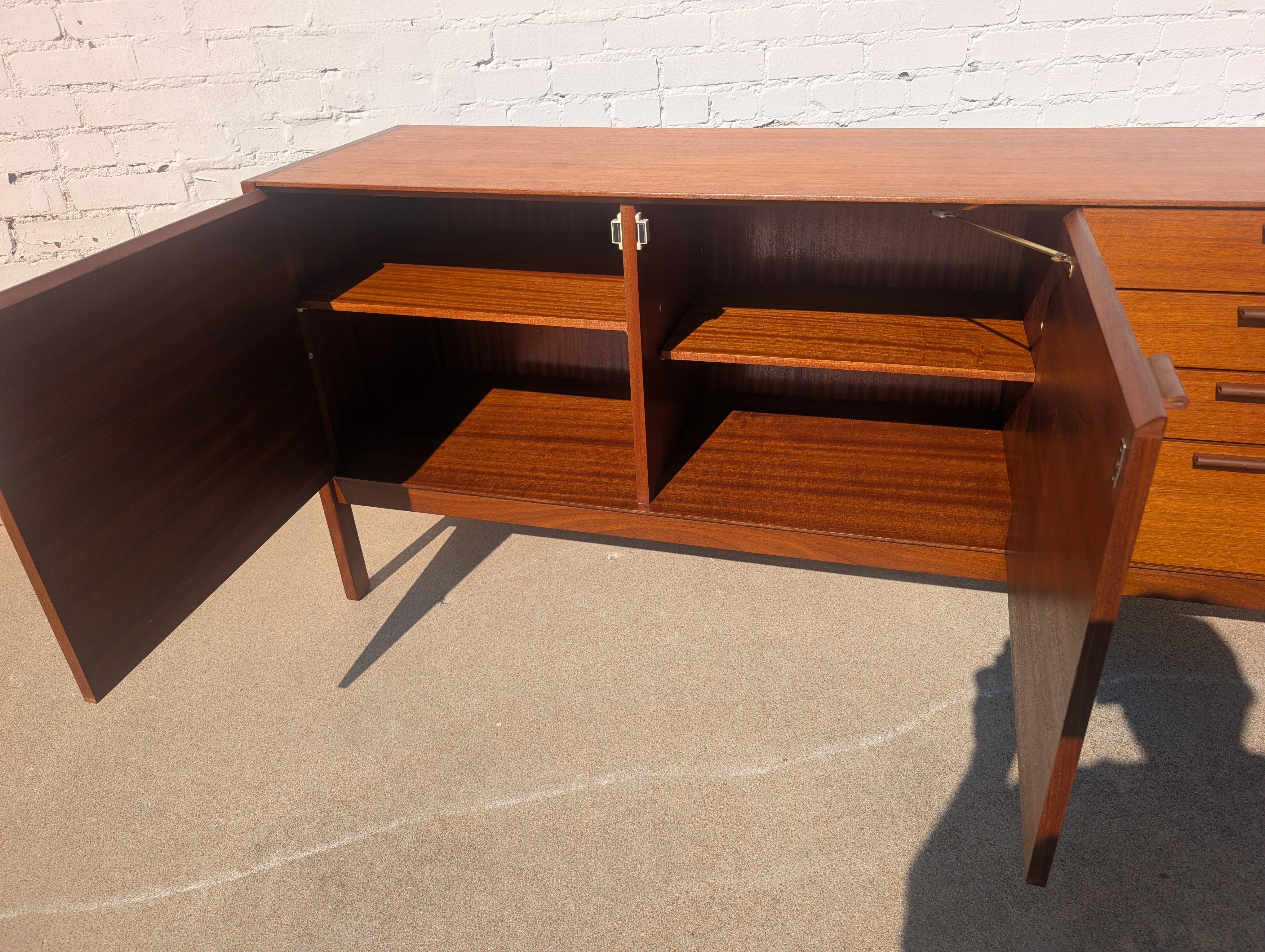 Mid Century English Modern Credenza with Leather Pulls