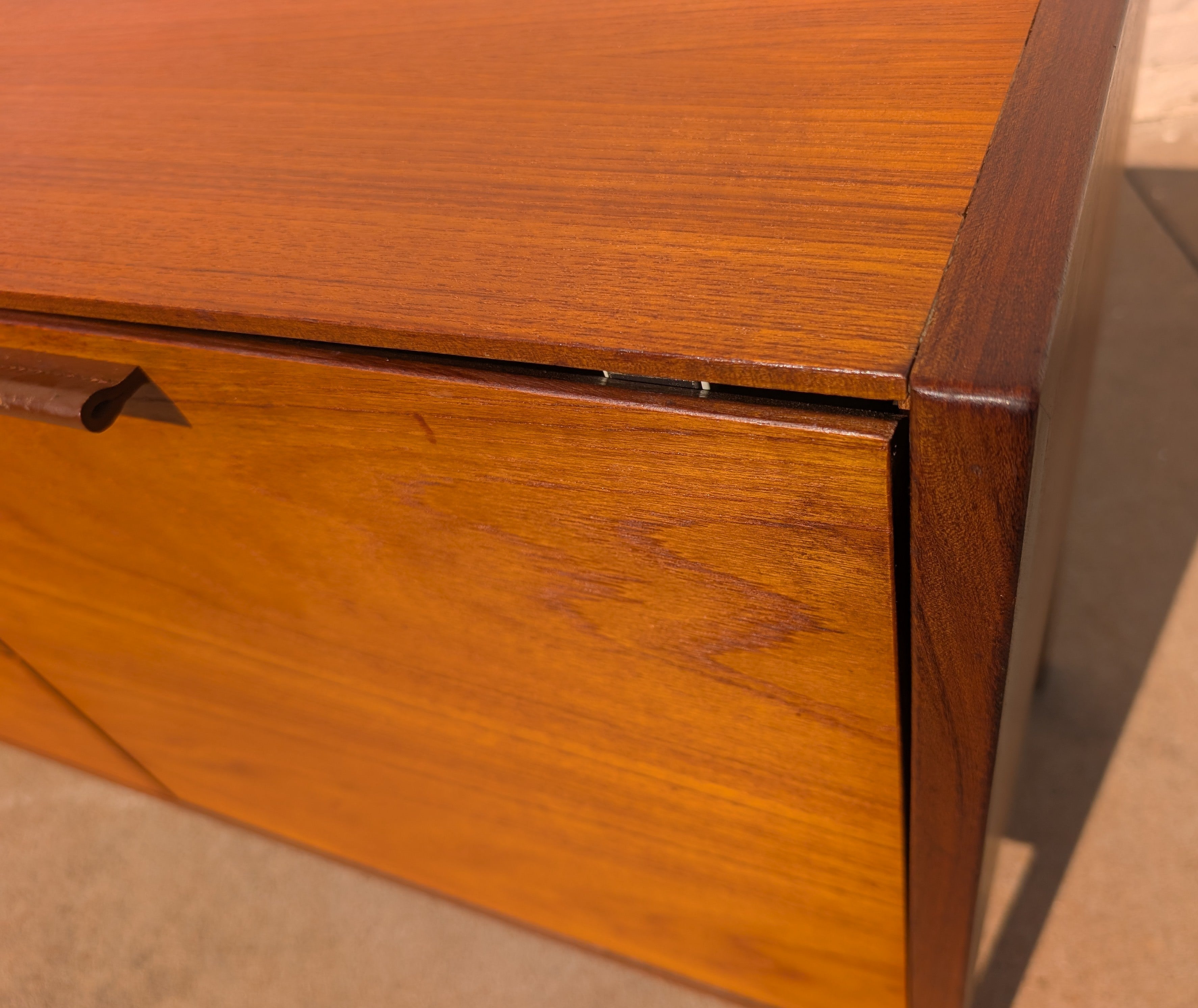 Mid Century English Modern Credenza with Leather Pulls