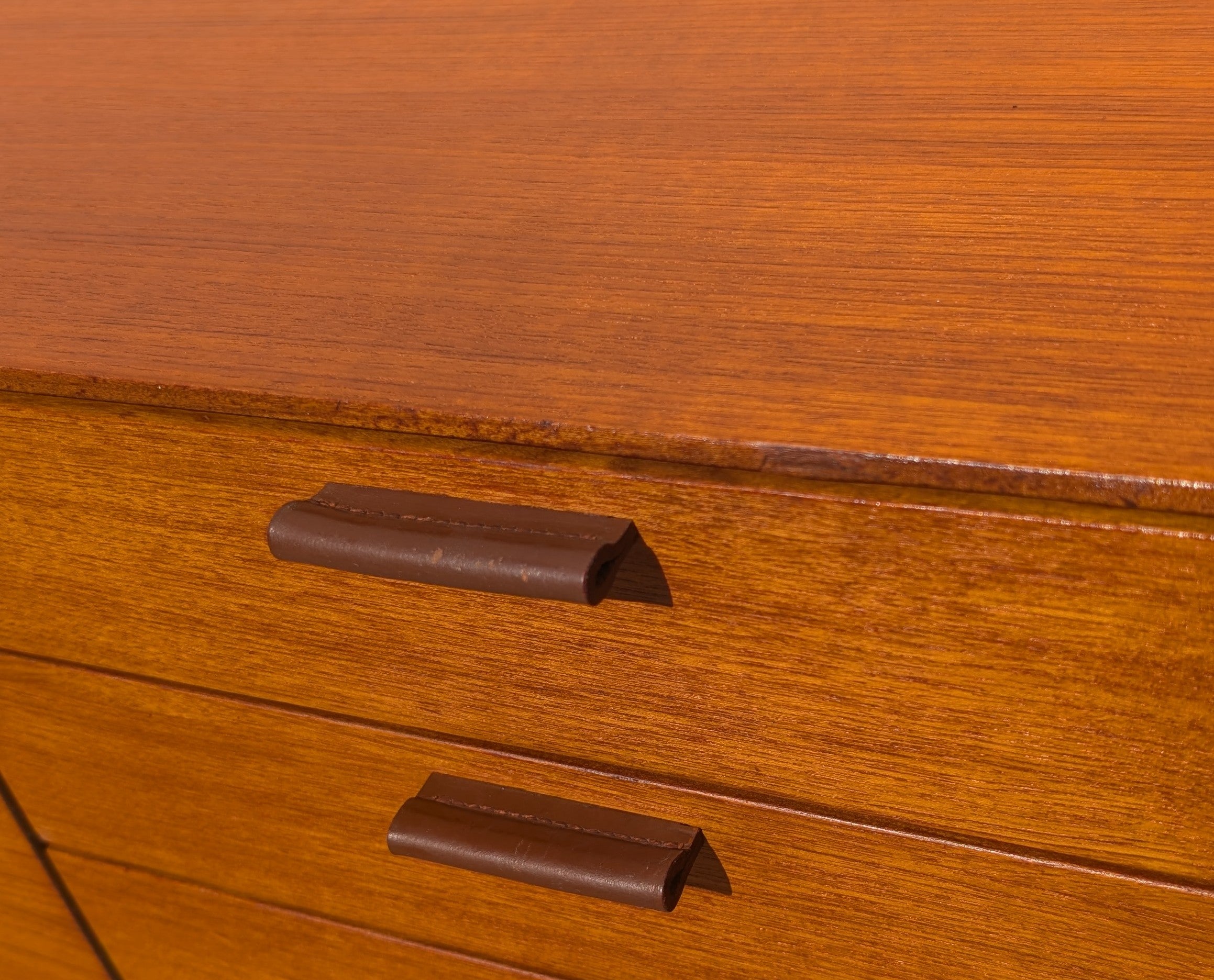 Mid Century English Modern Credenza with Leather Pulls
