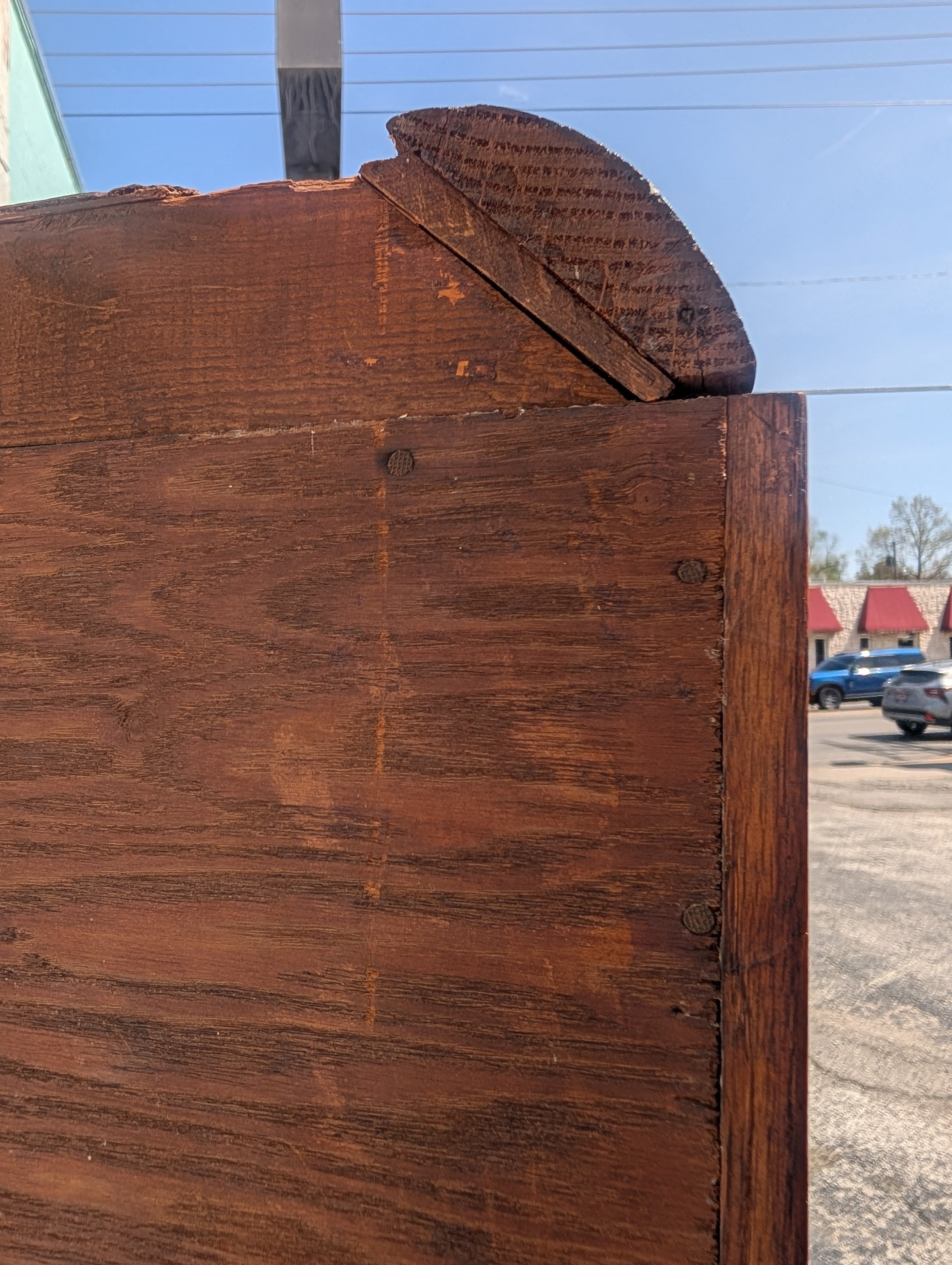 Rustic Old English Oak Glass Front Cabinet