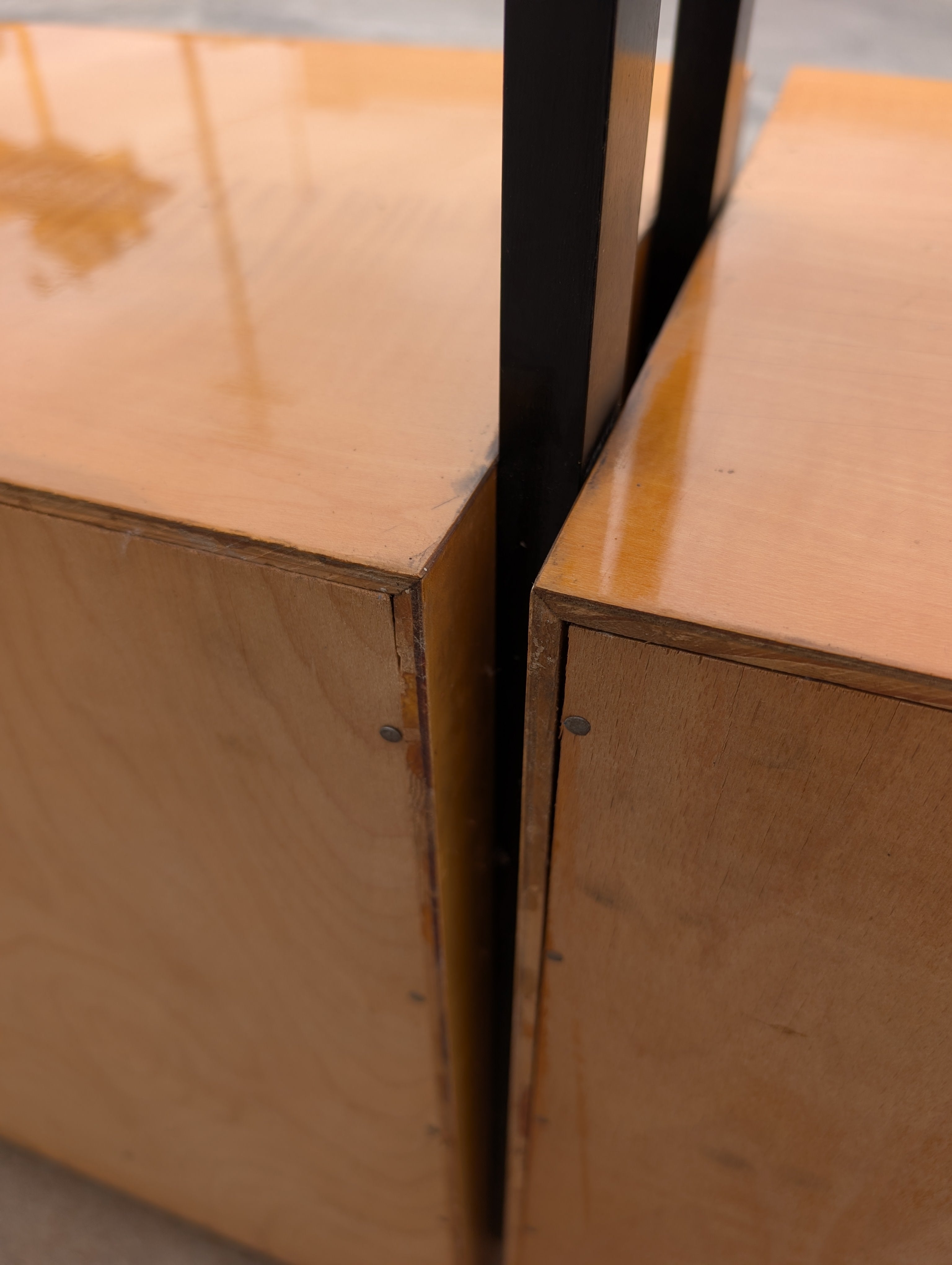 Mid Century French Modern Lacquered Maple and Grasscloth Wall Unit