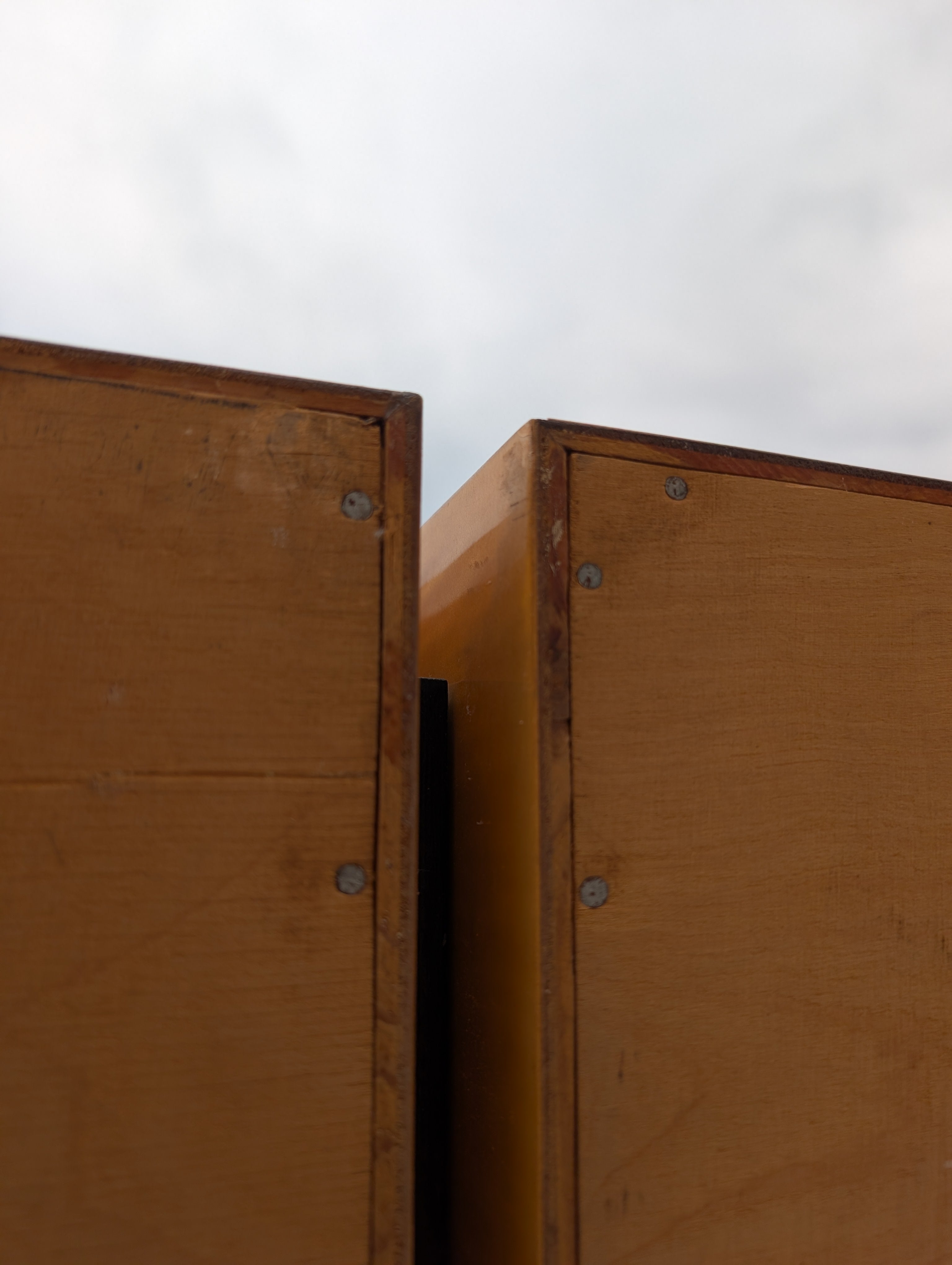 Mid Century French Modern Lacquered Maple and Grasscloth Wall Unit