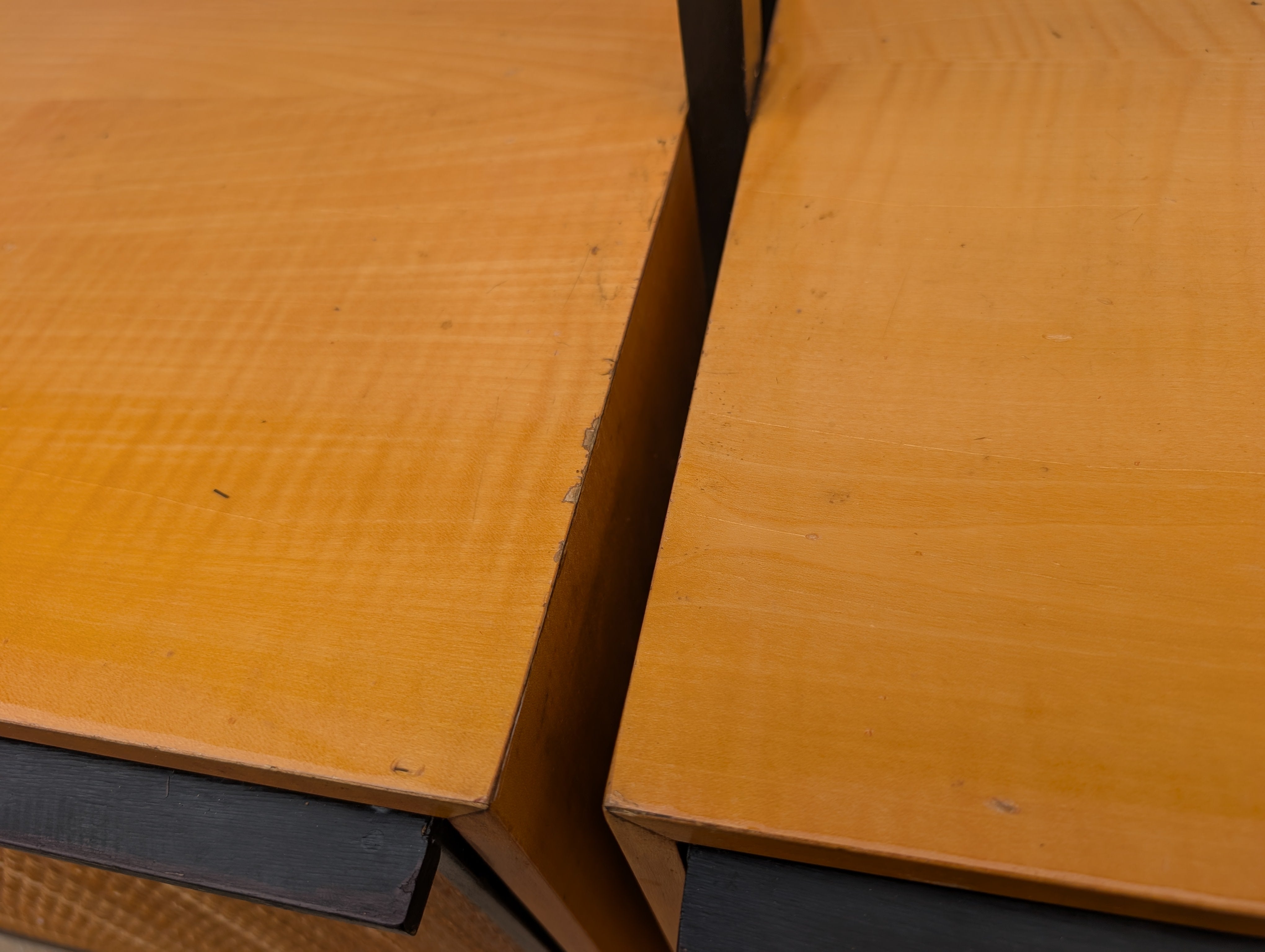 Mid Century French Modern Lacquered Maple and Grasscloth Wall Unit