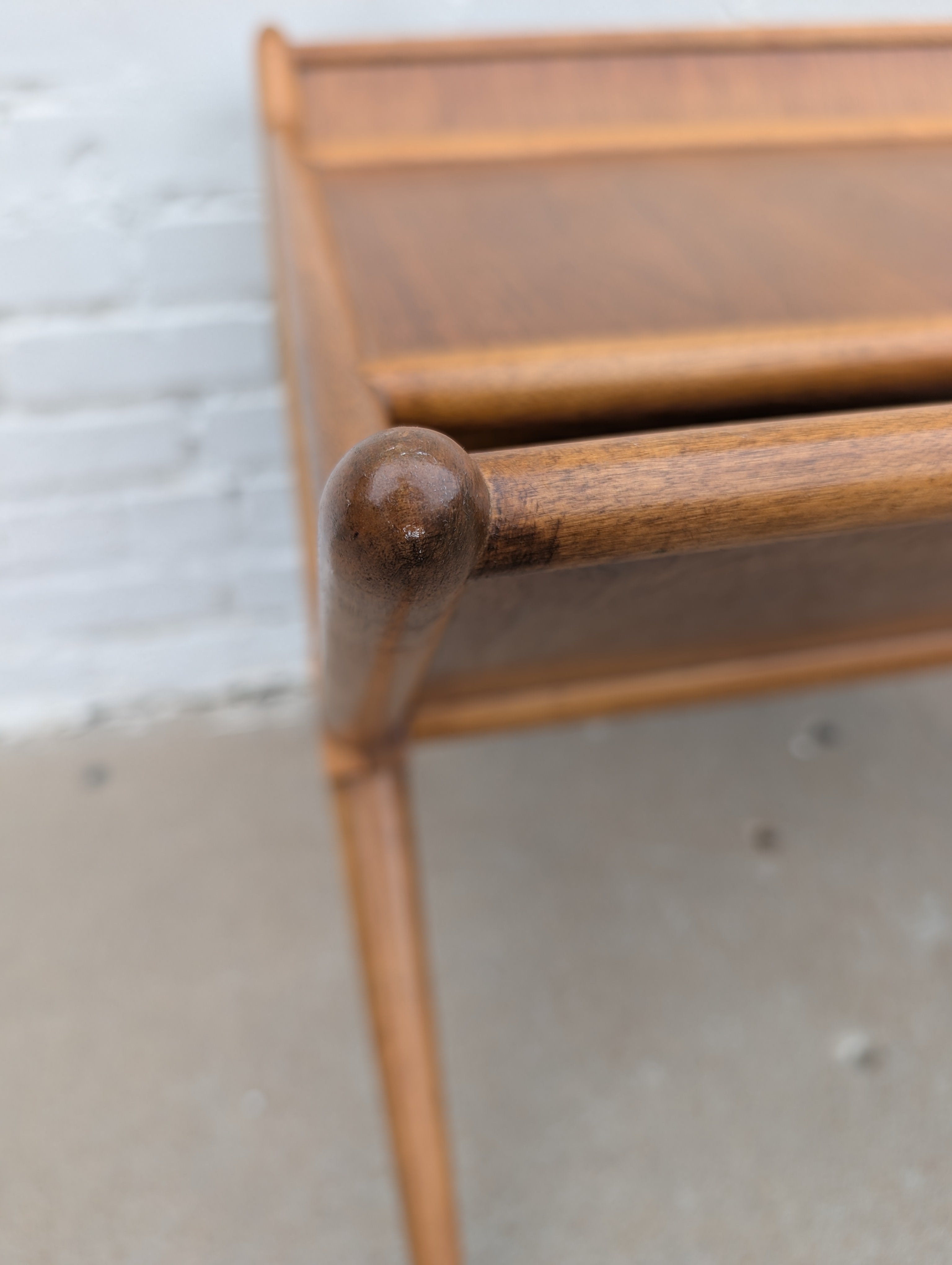 Mid Century Modern Widdicomb Walnut Magazine Rack by T H Robsjohn Gibbings