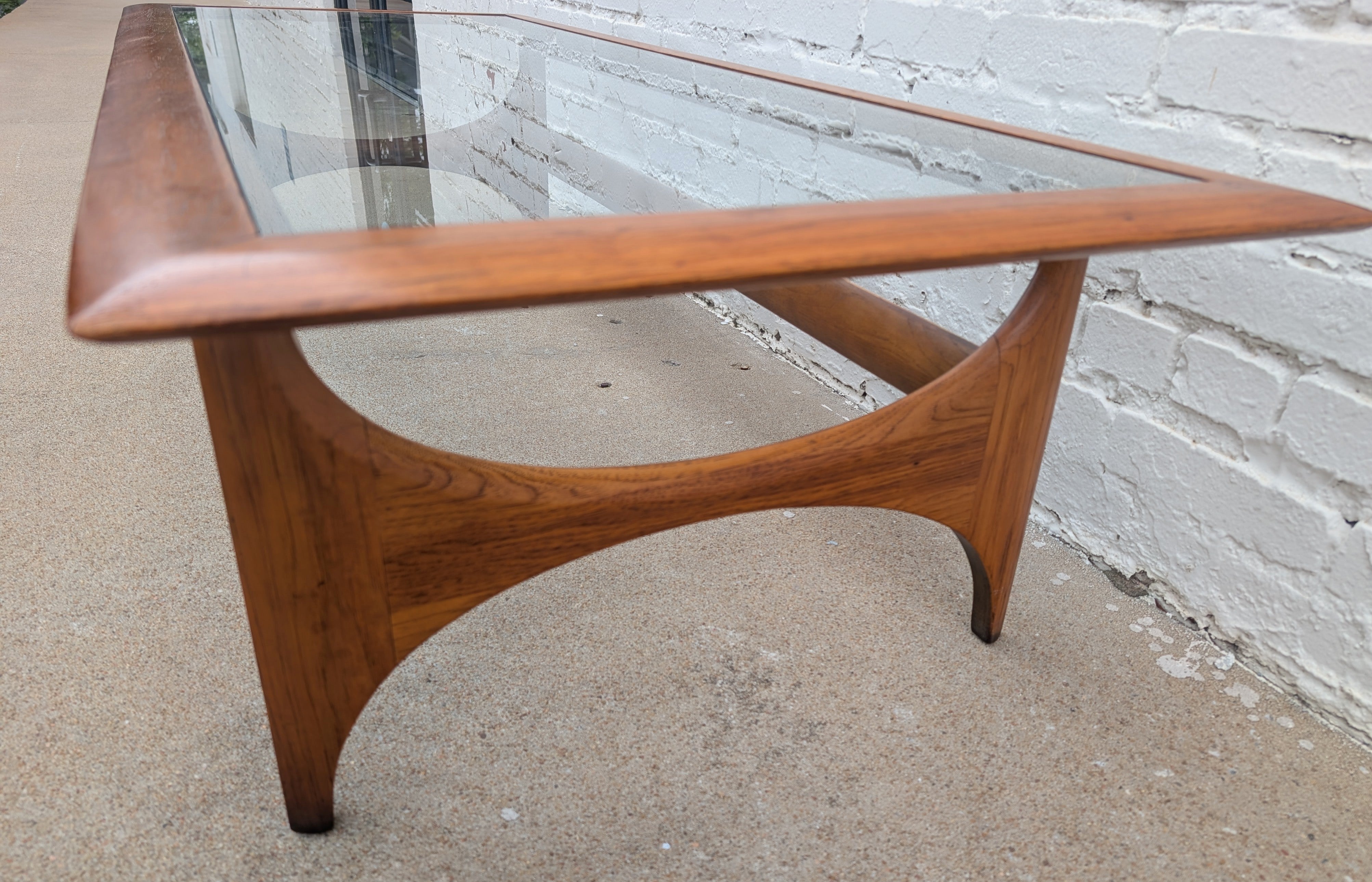 Mid Century Modern Lane Silhouette Walnut and Glass Coffee Table