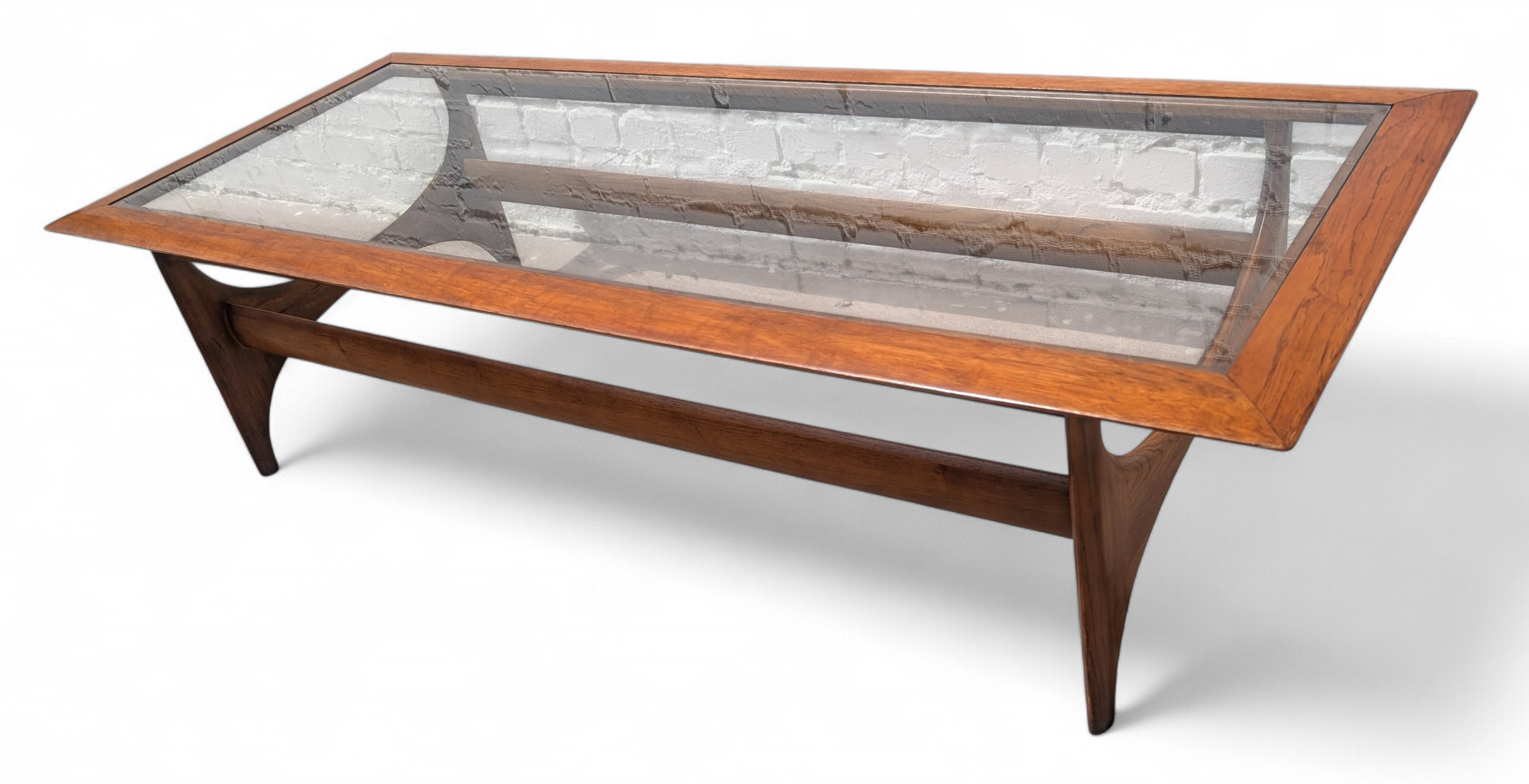 Mid Century Modern Lane Silhouette Walnut and Glass Coffee Table