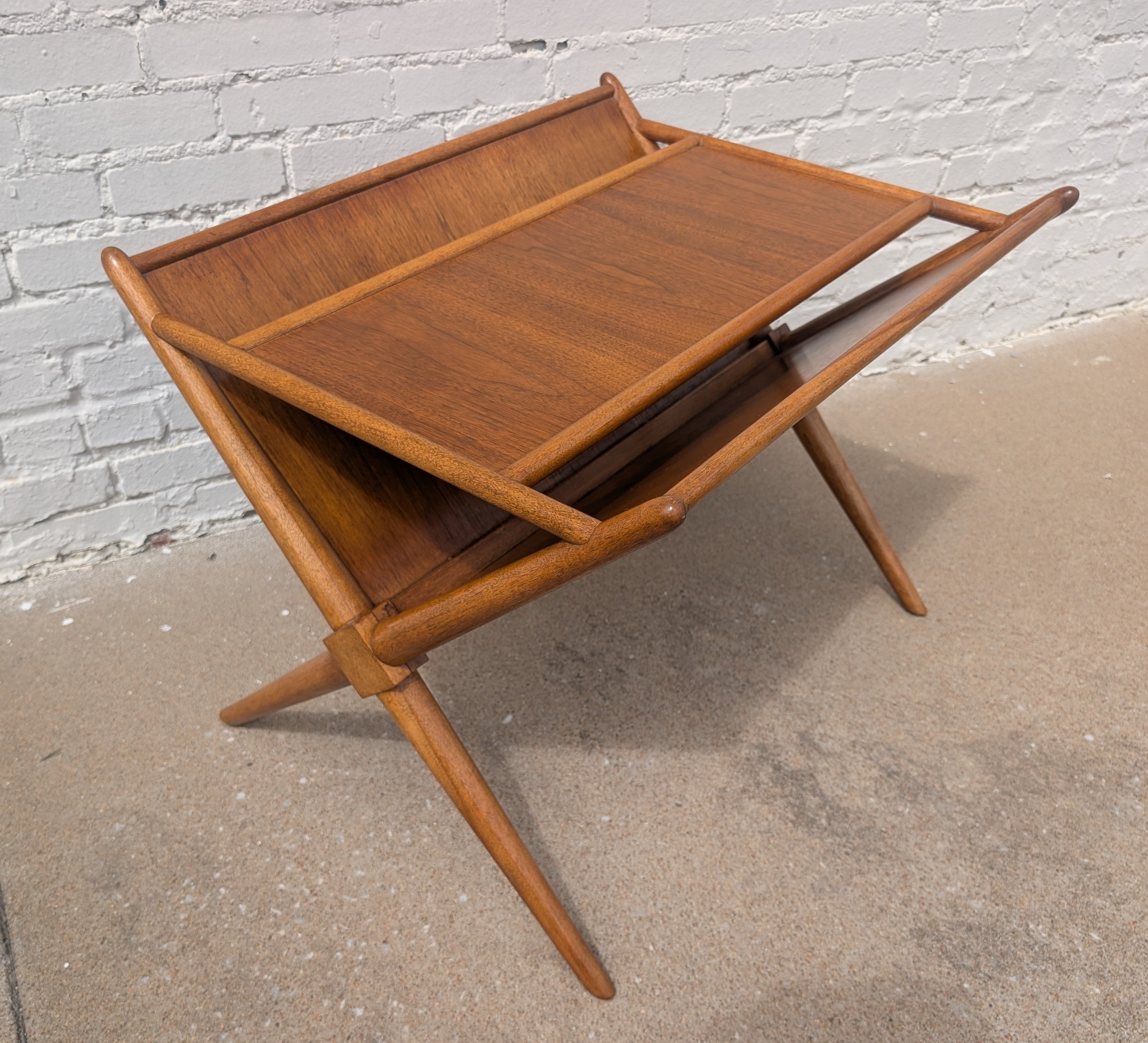 Mid Century Modern Widdicomb Walnut Magazine Rack by T H Robsjohn Gibbings