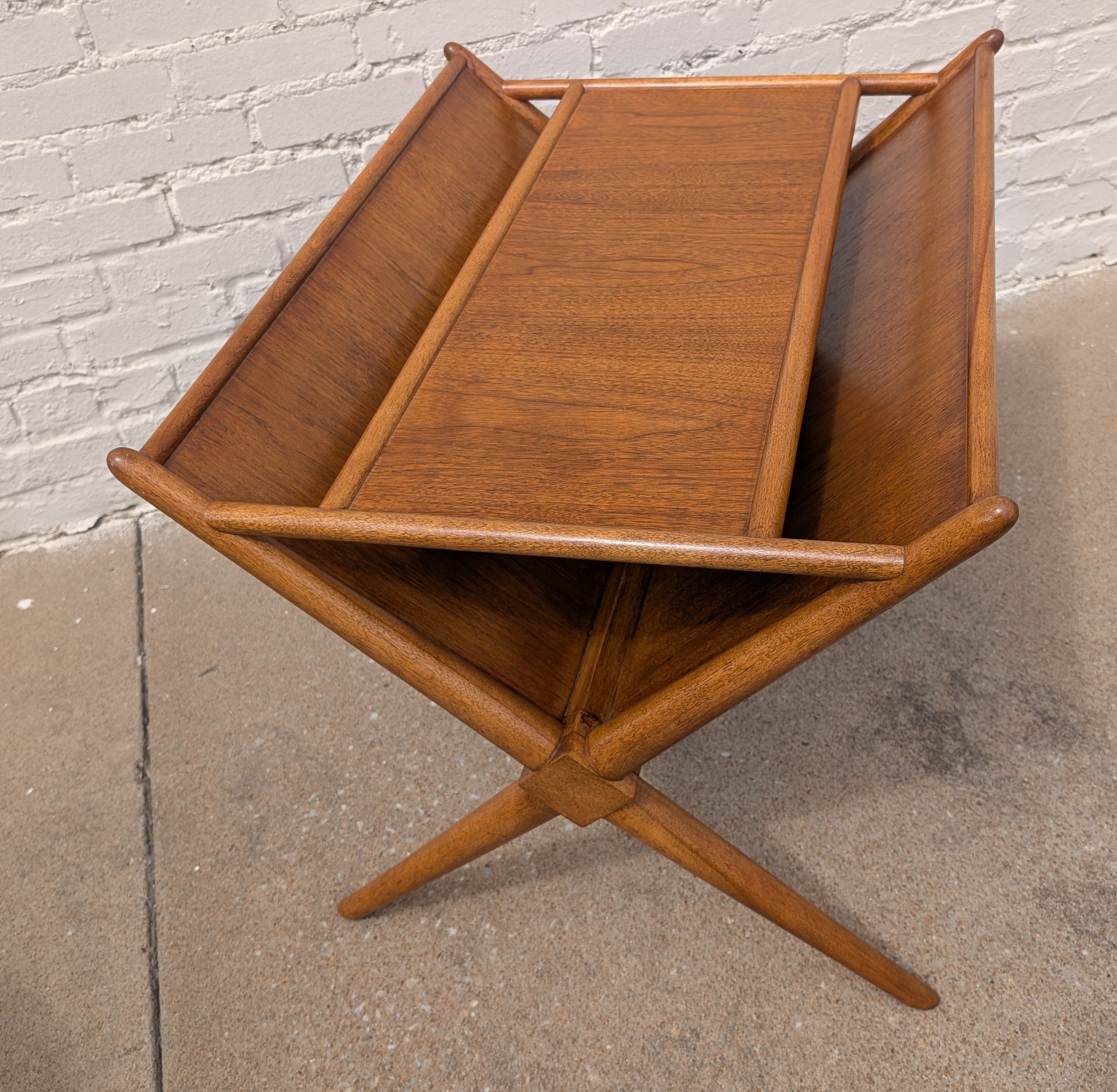 Mid Century Modern Widdicomb Walnut Magazine Rack by T H Robsjohn Gibbings