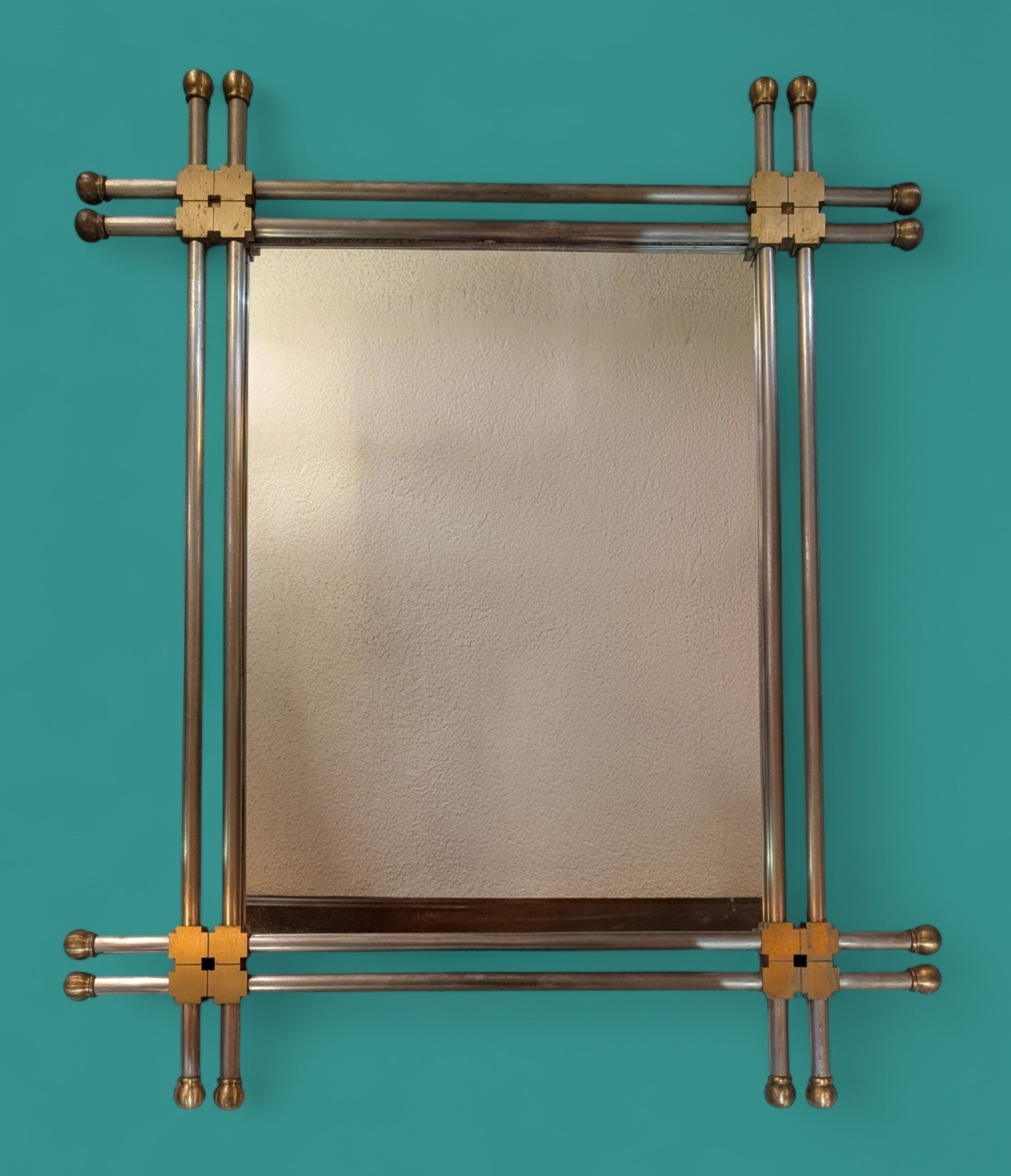 Mid Century Modern Stainless Steel and Solid Brass Mirror Attributed to John Vesey