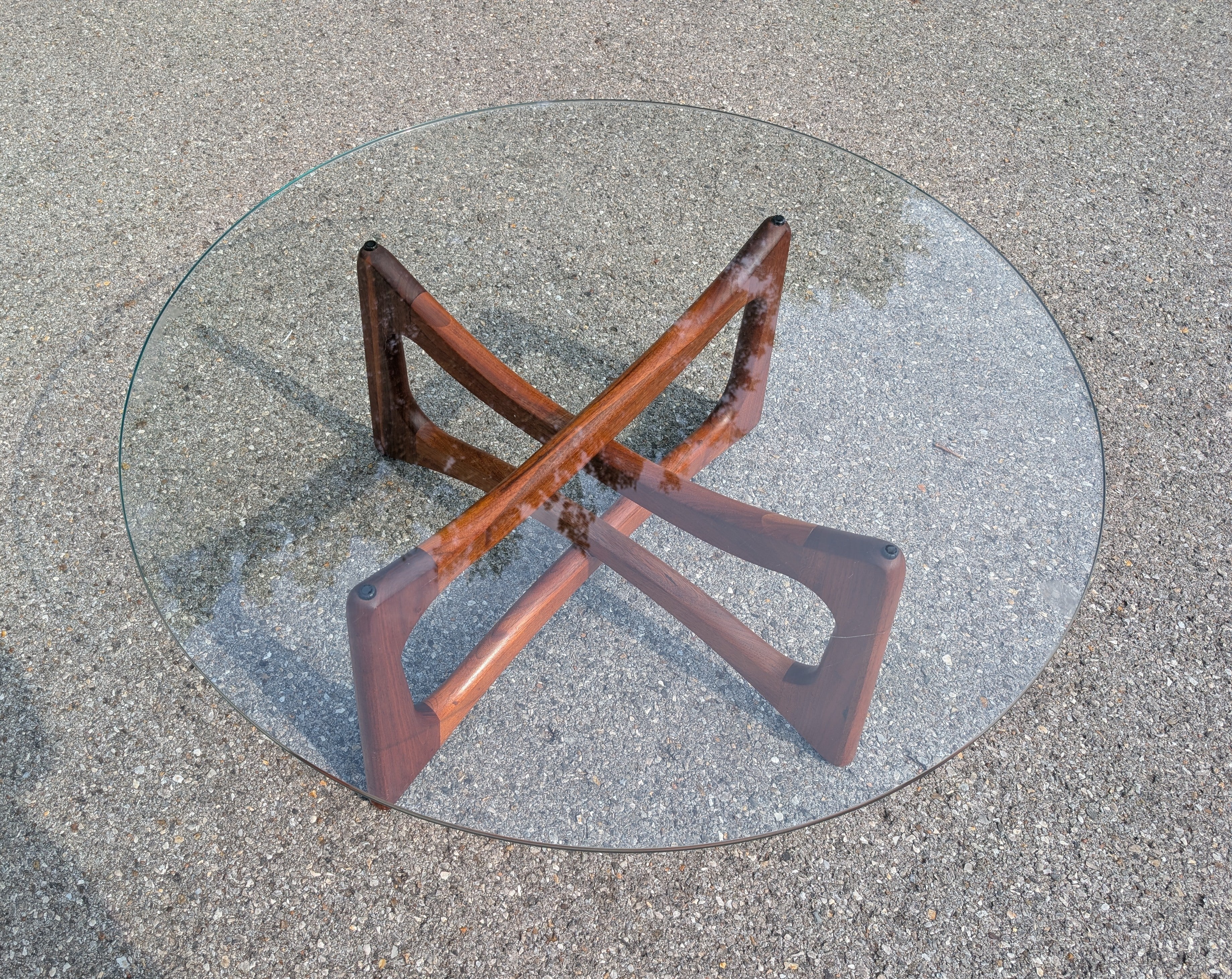 Mid Century Modern Adrian Pearsall Walnut and Glass Ribbon Coffee Table