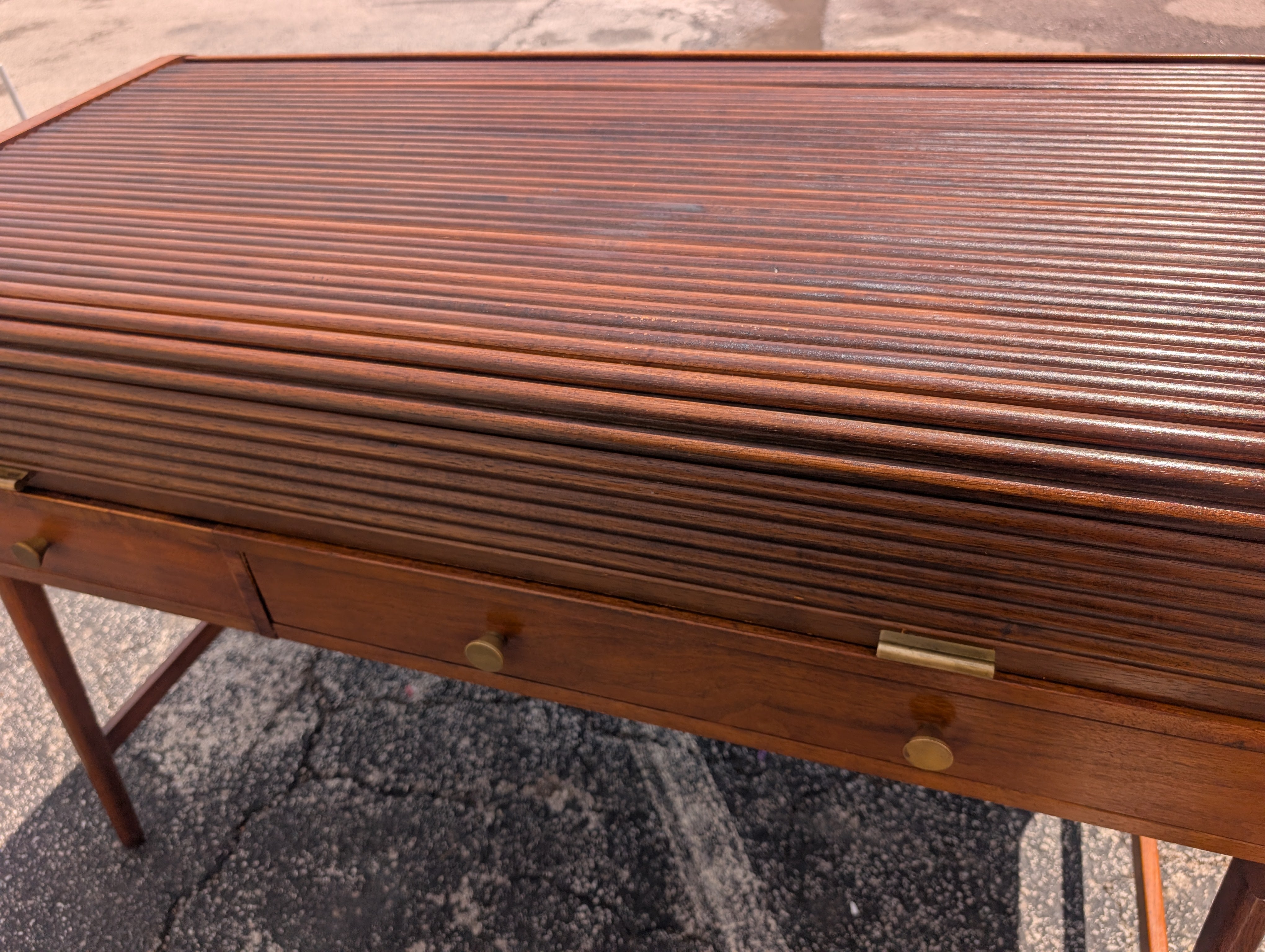 Mid Century Modern Walnut Roll Top Desk by Sligh Lowry