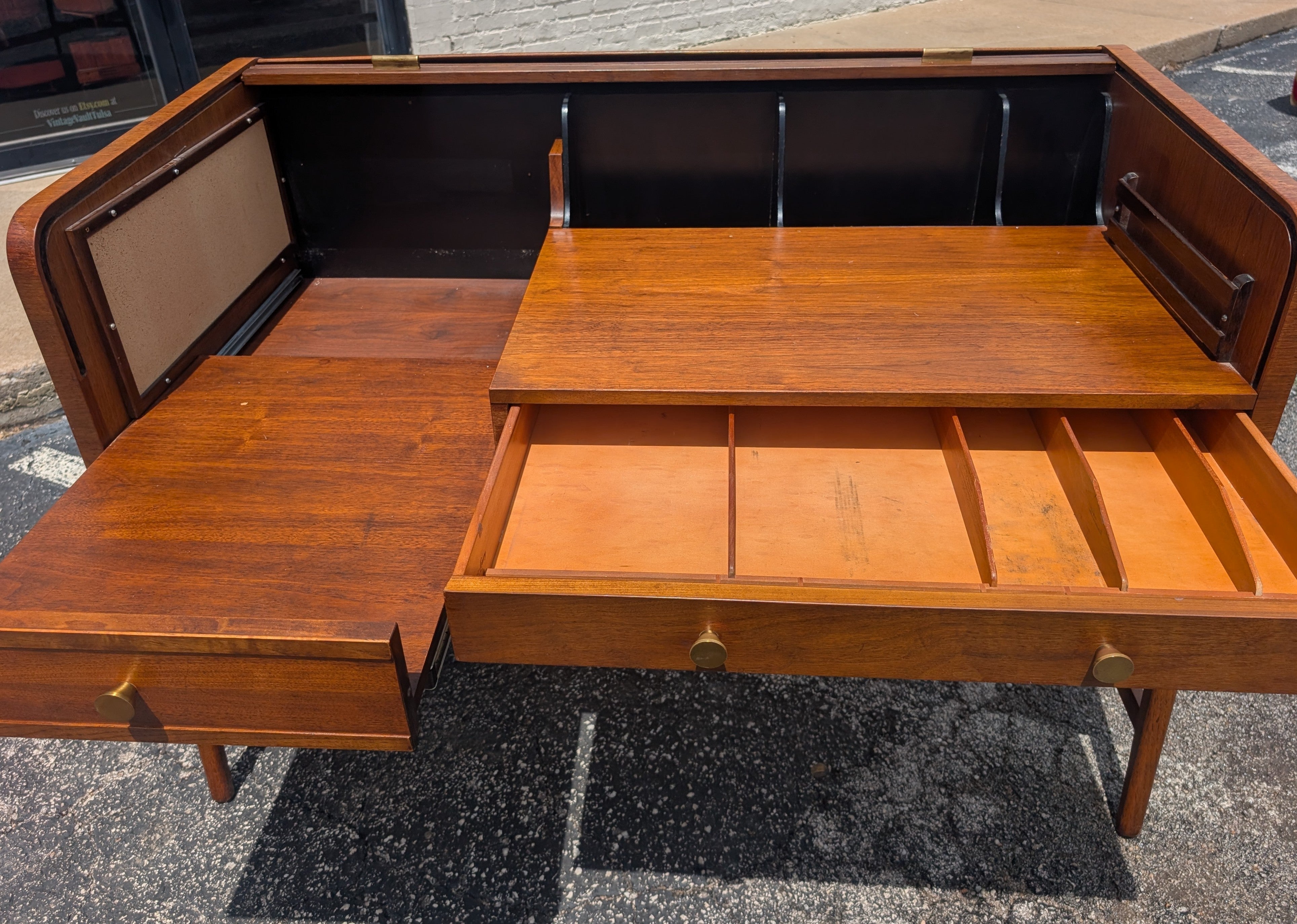 Mid Century Modern Walnut Roll Top Desk by Sligh Lowry