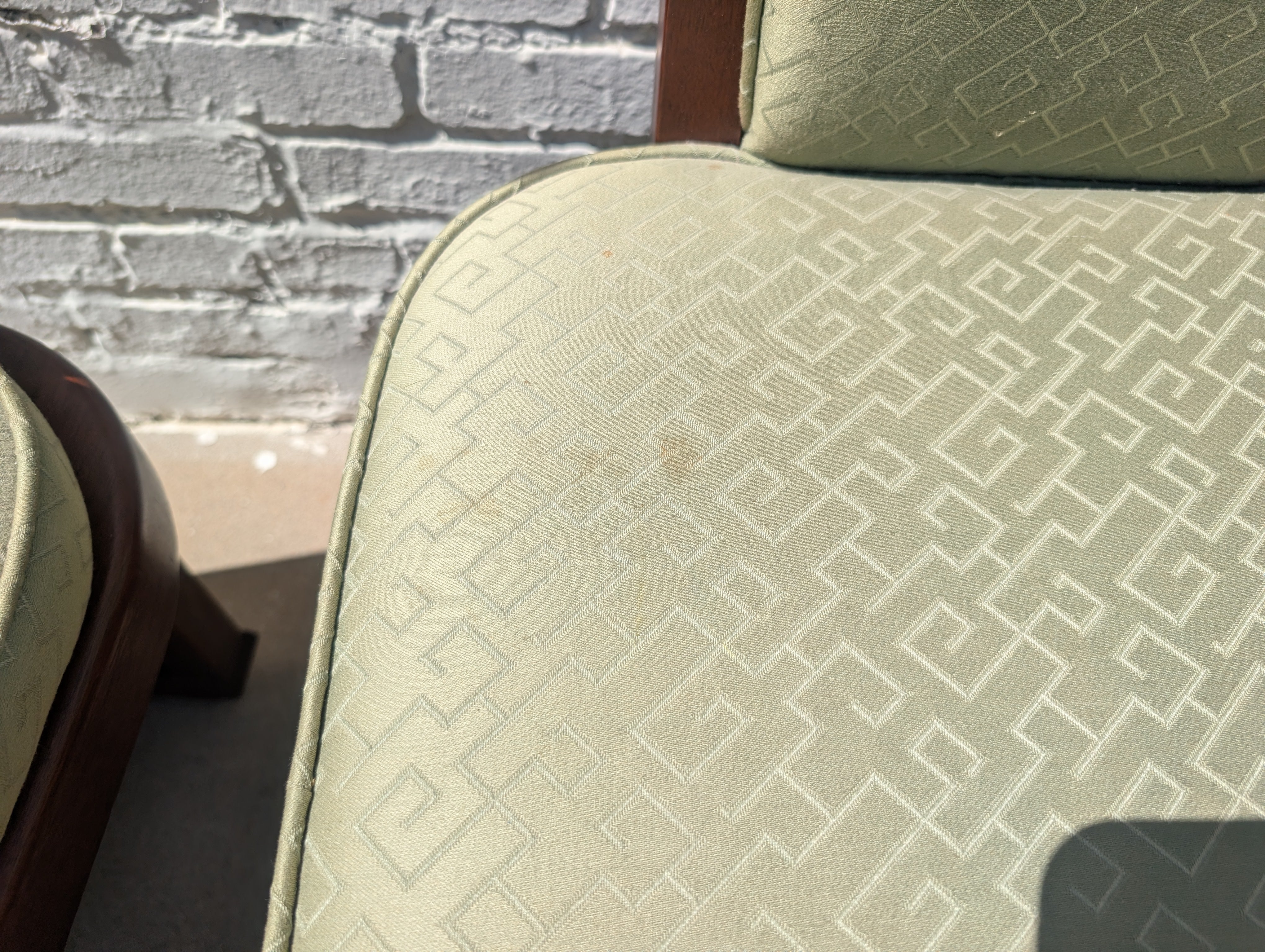 Mid Century Modern Frank Lloyd Wright Taliesen Mahogany and Fabric Dining Chairs