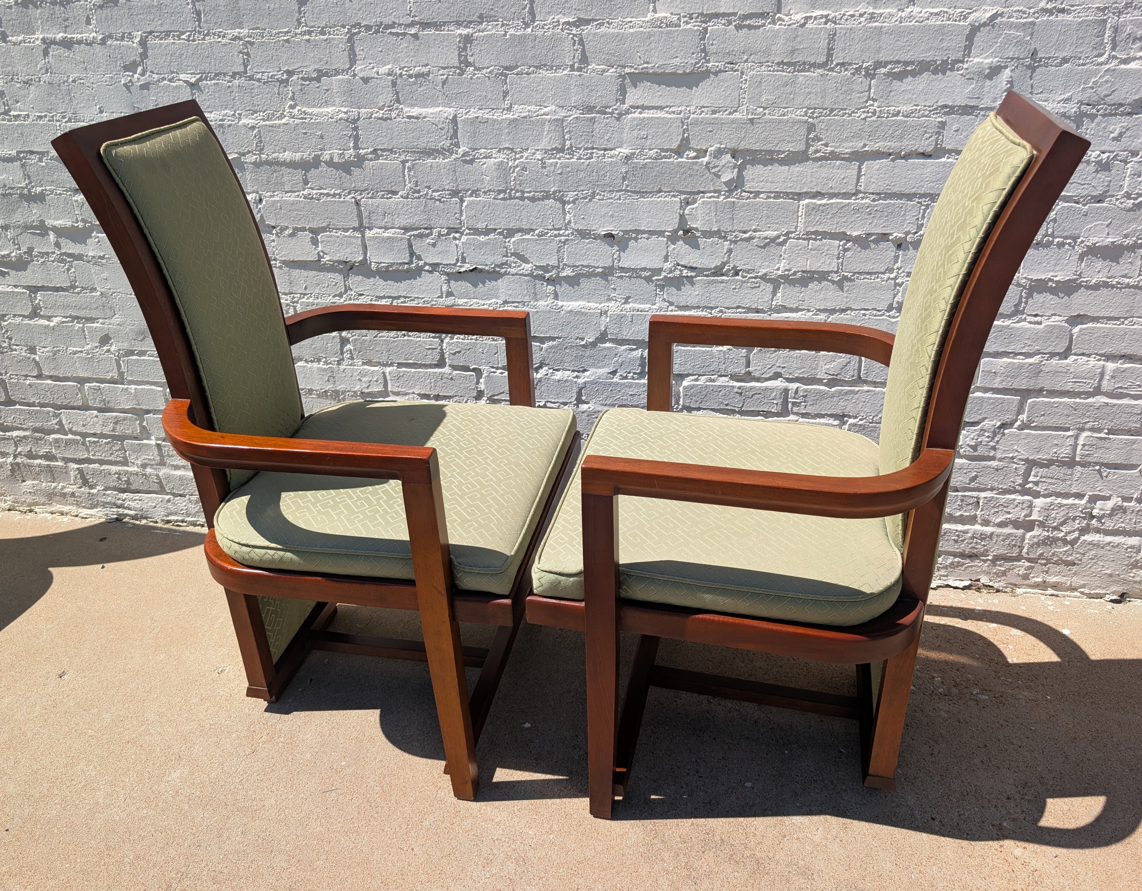 Mid Century Modern Frank Lloyd Wright Taliesen Mahogany and Fabric Dining Chairs