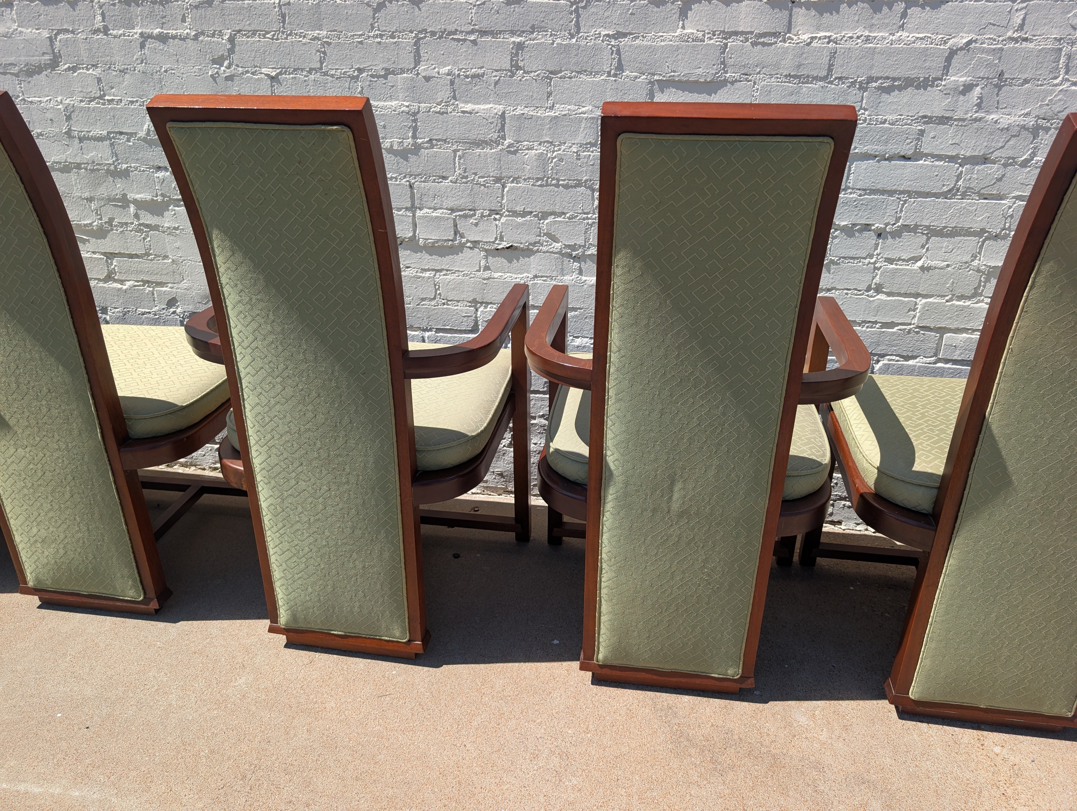 Mid Century Modern Frank Lloyd Wright Taliesen Mahogany and Fabric Dining Chairs