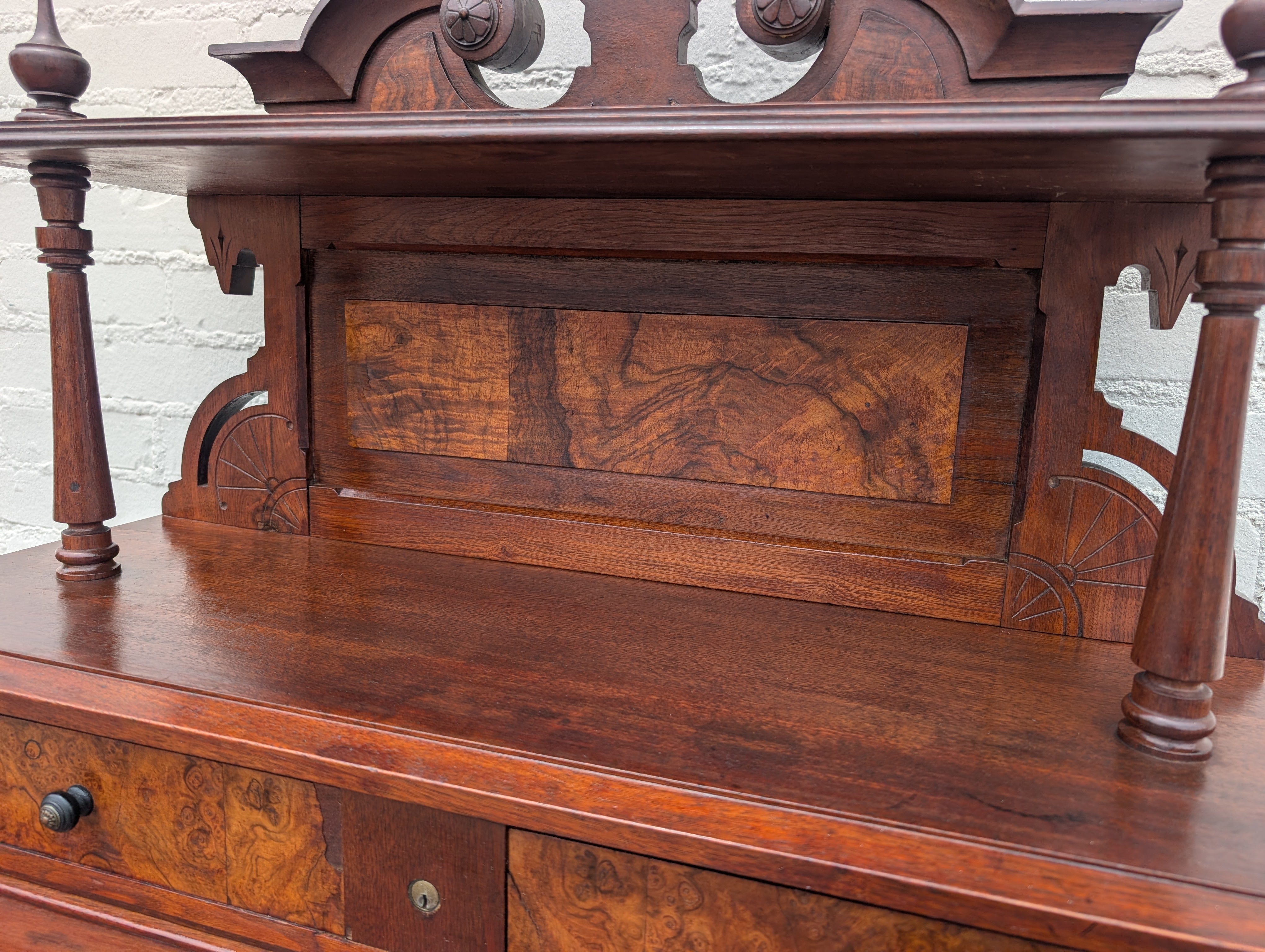 Victorian Walnut and Burlwood Roll Top Secretary