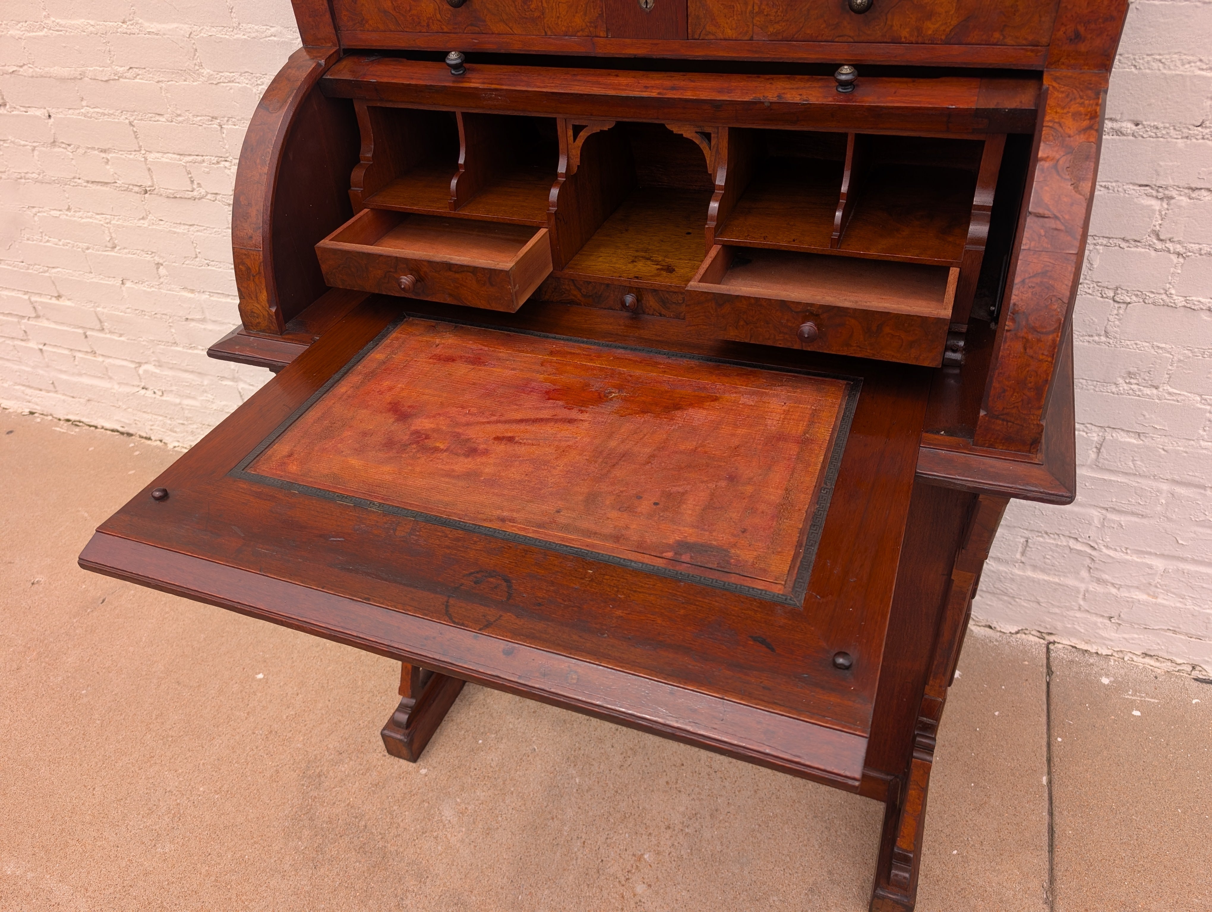 Victorian Walnut and Burlwood Roll Top Secretary