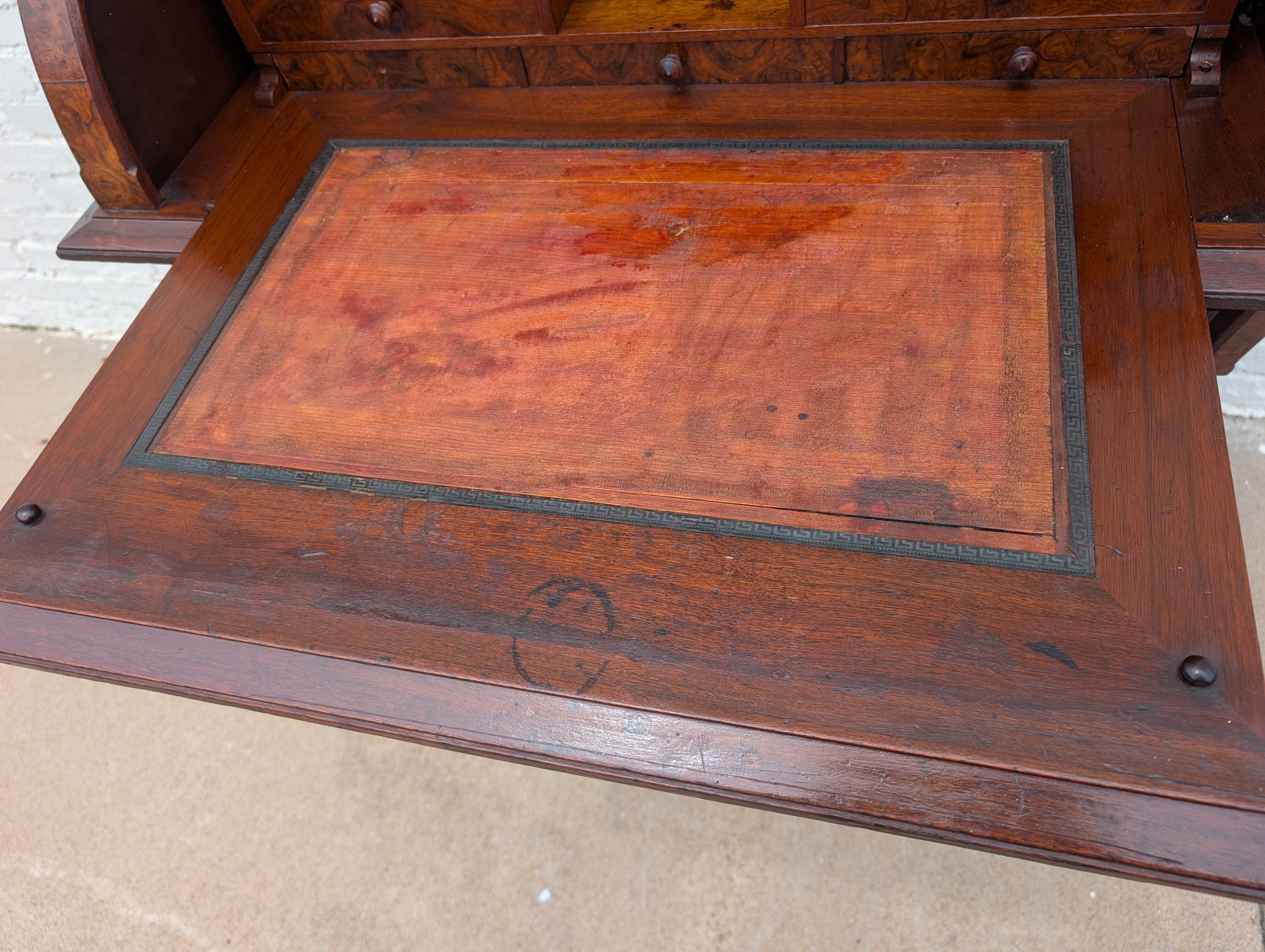 Victorian Walnut and Burlwood Roll Top Secretary