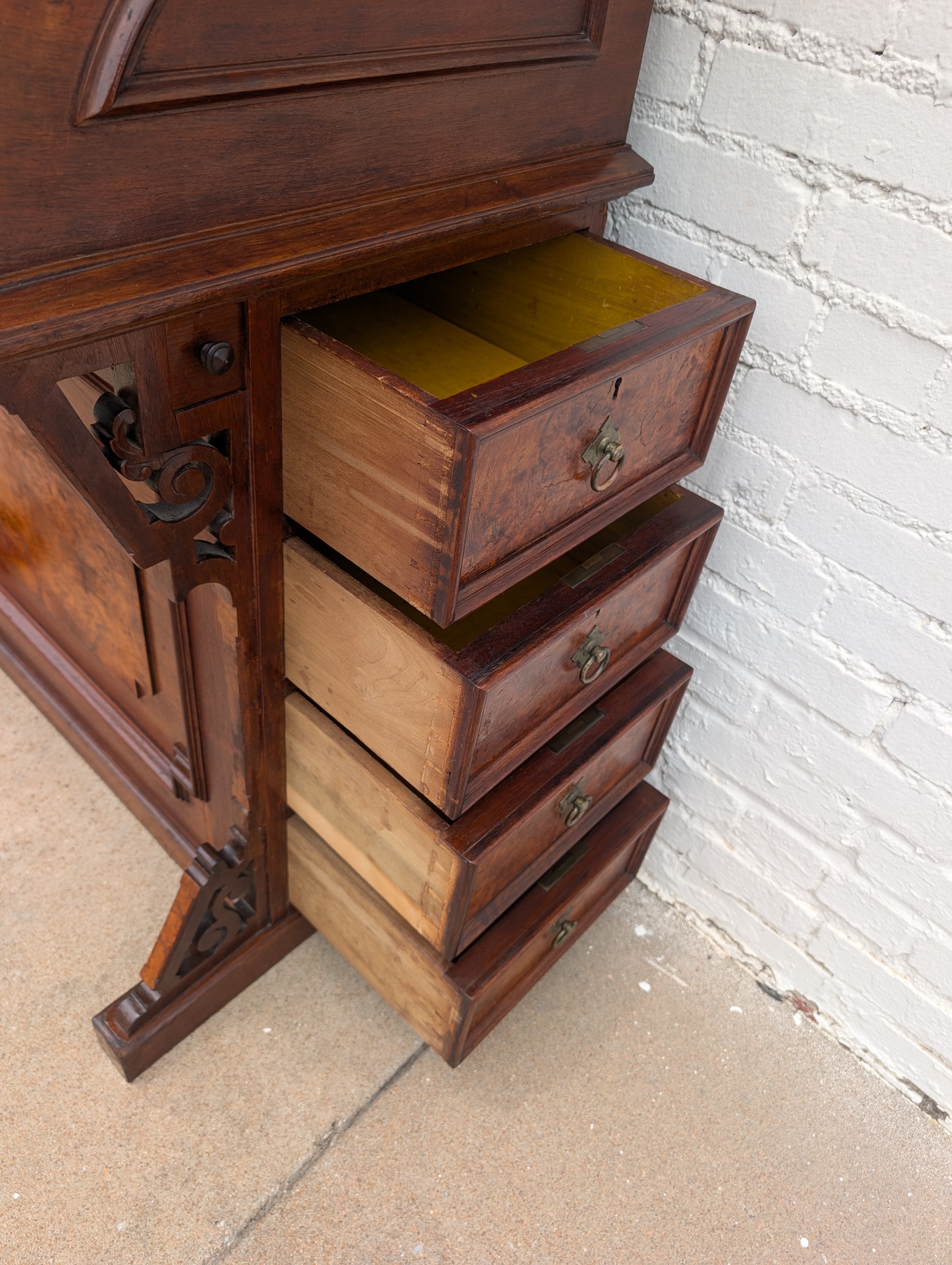 Victorian Walnut and Burlwood Roll Top Secretary