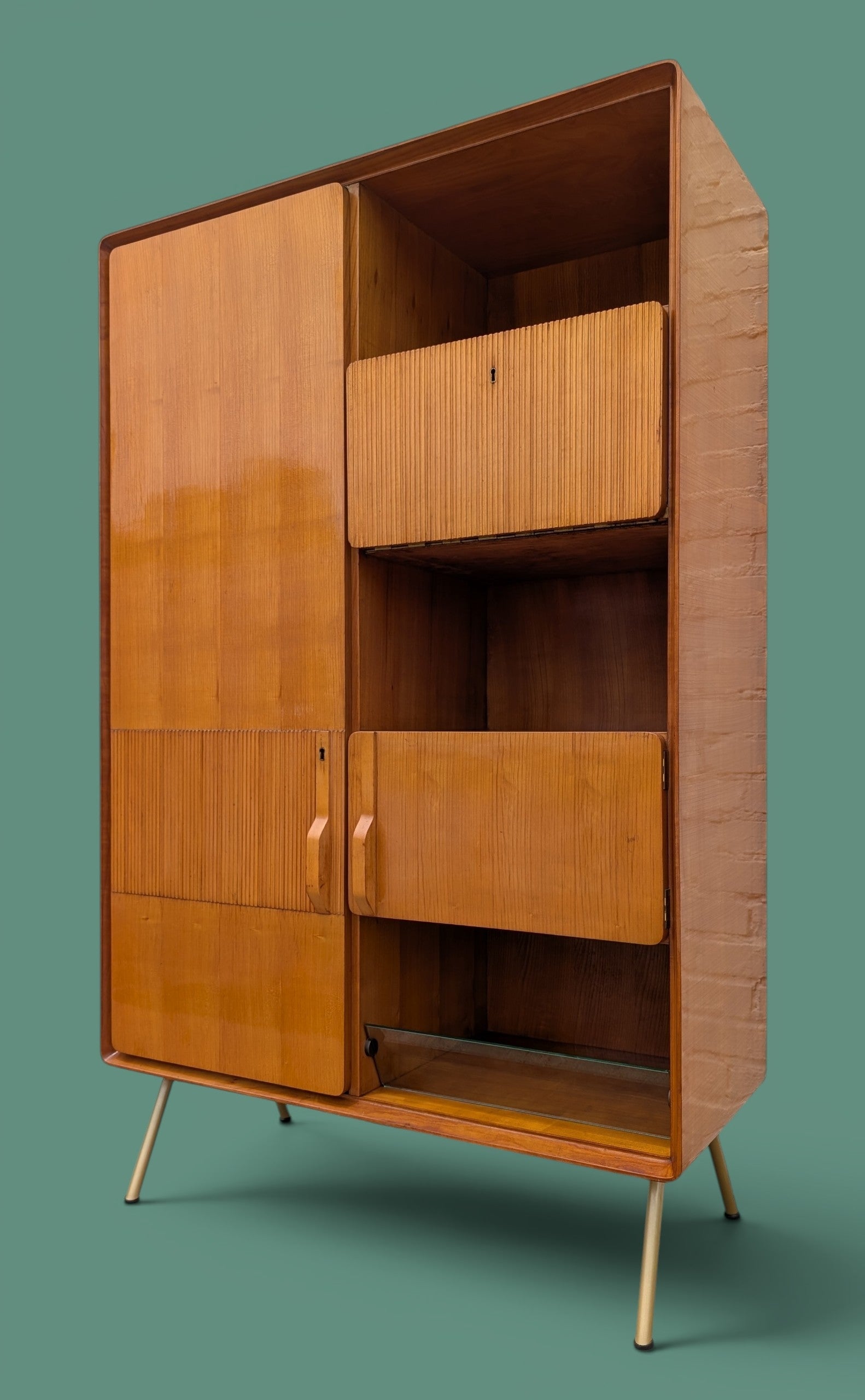 Mid Century Italian Modern Lacquered Elm and Maple Armoire