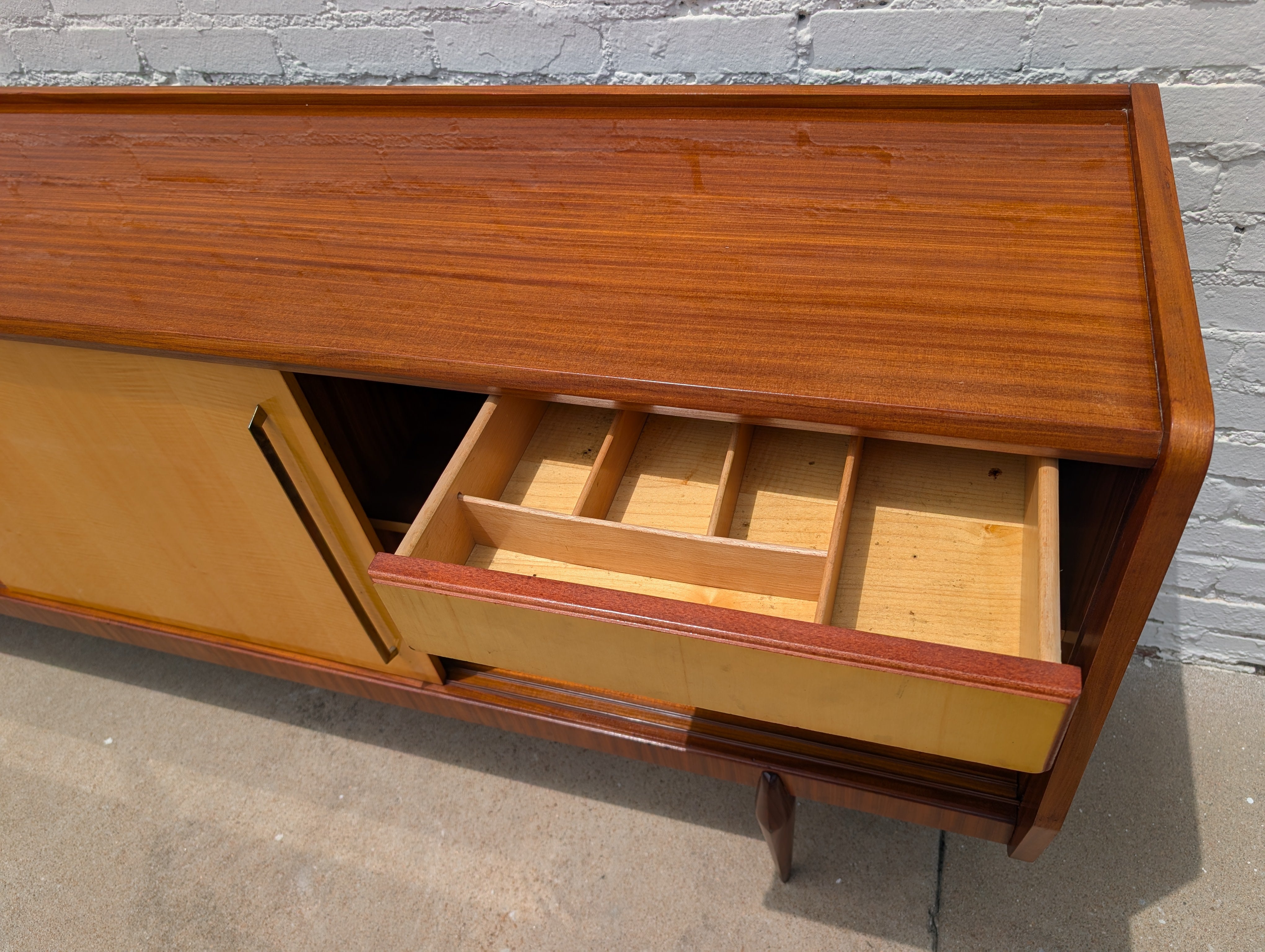 Mid Century Italian Modern Lacquered Mahogany and Elm Sideboard