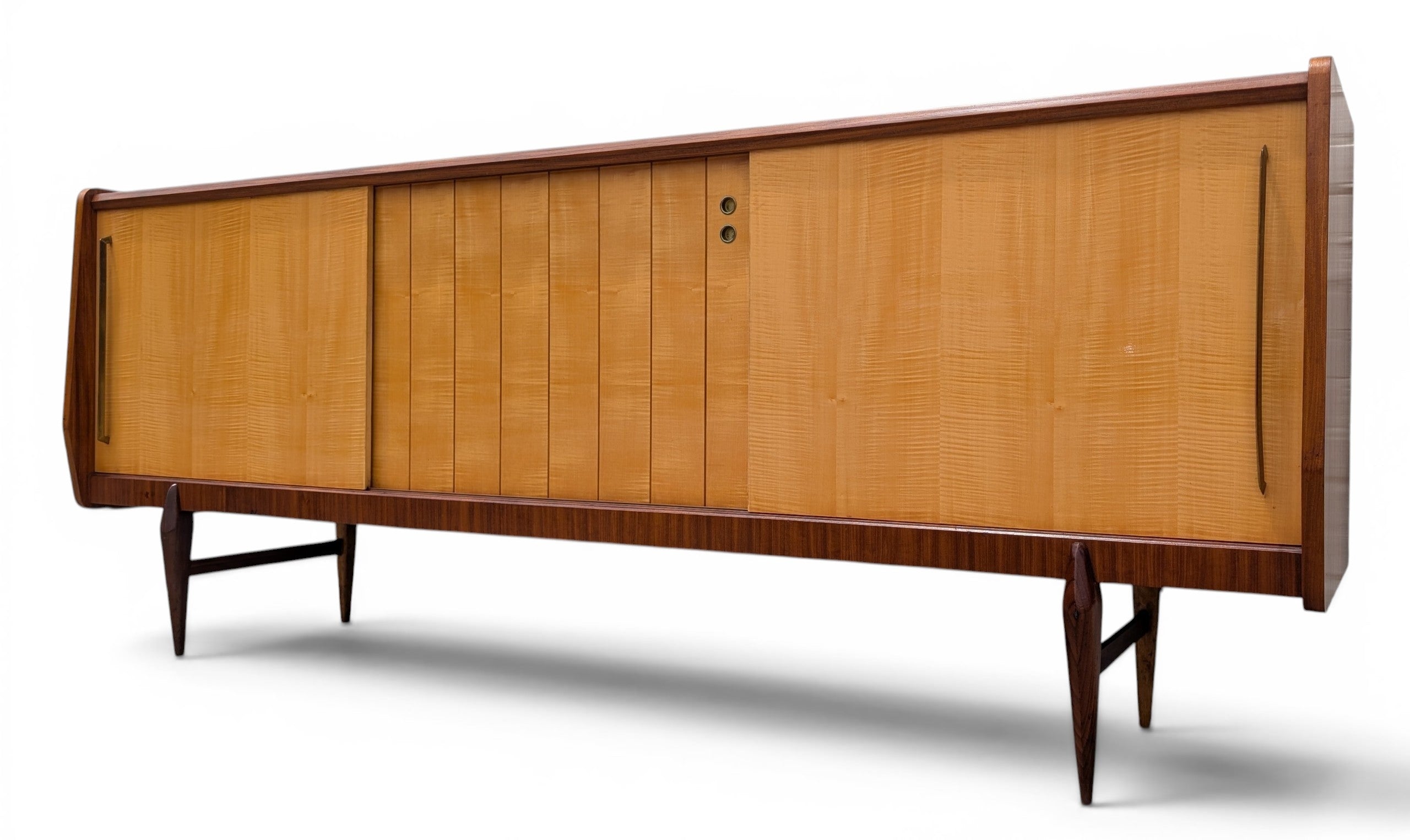 Mid Century Italian Modern Lacquered Mahogany and Elm Sideboard