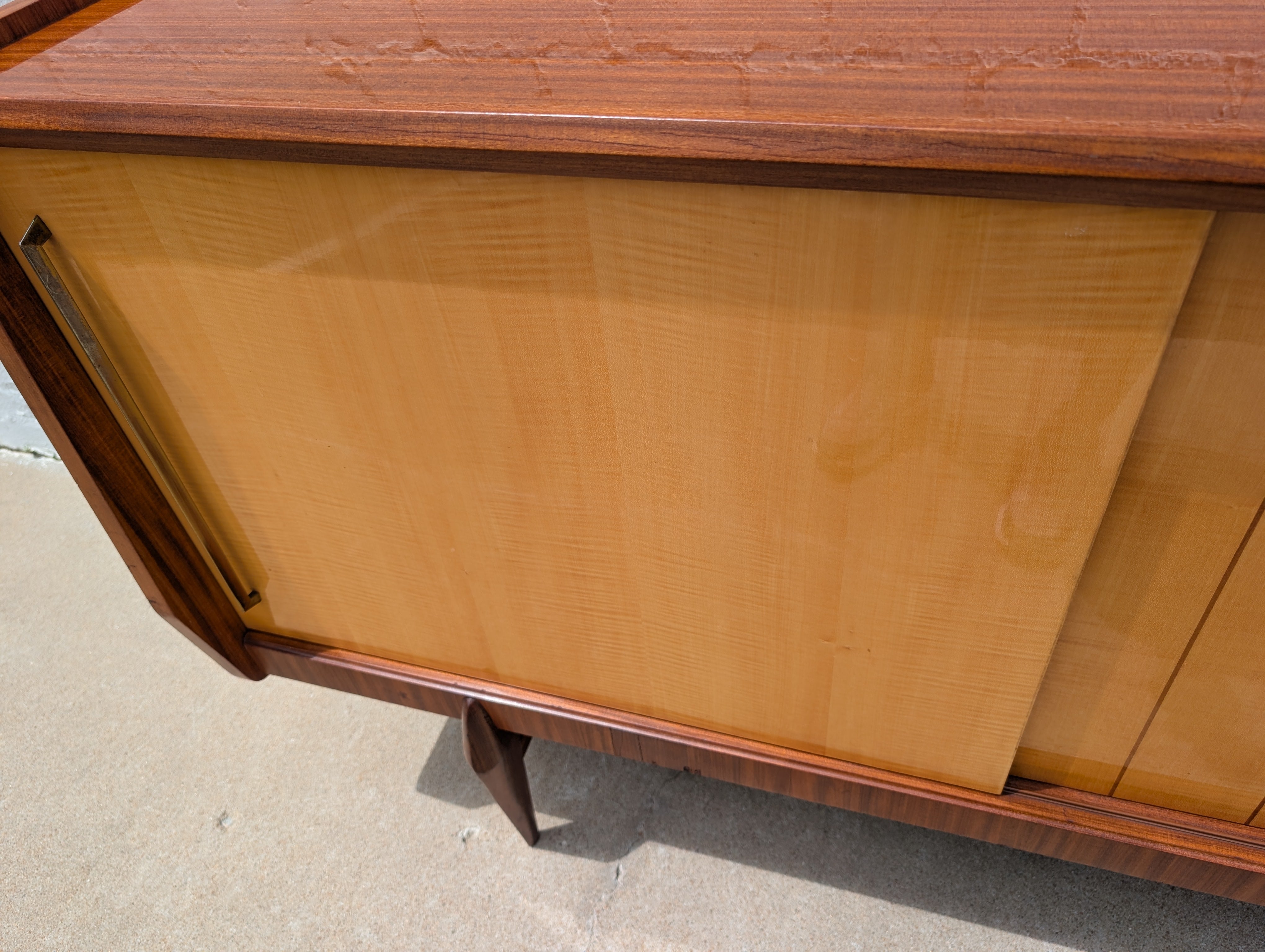 Mid Century Italian Modern Lacquered Mahogany and Elm Sideboard