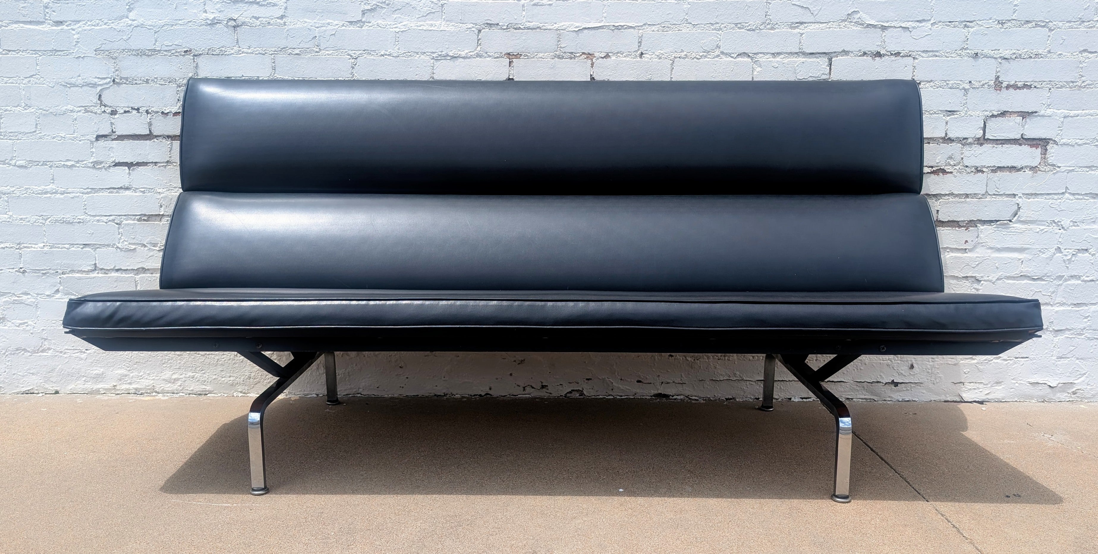 Mid Century Modern Early Generation Herman Miller Black Sofa Compact