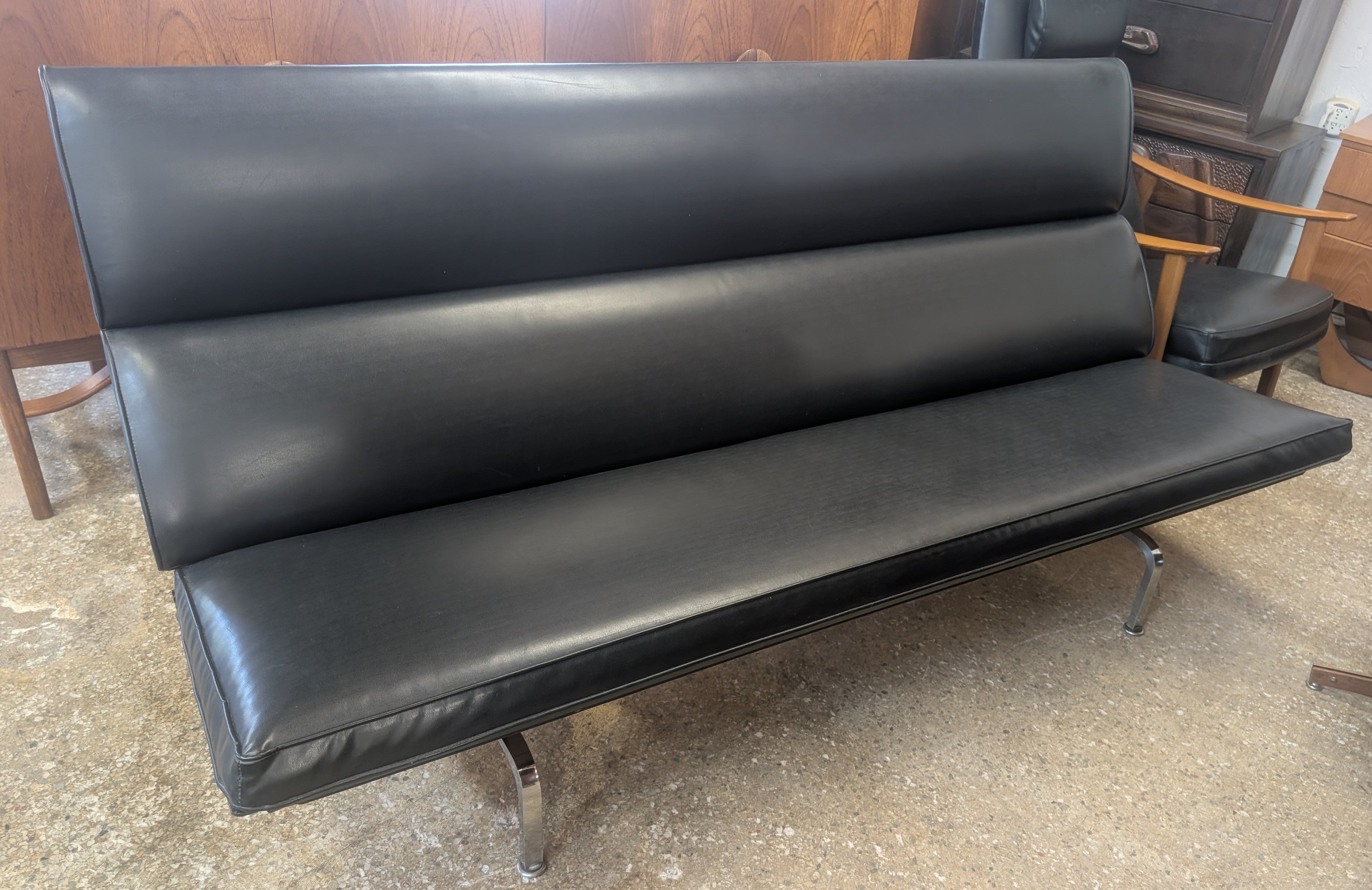 Mid Century Modern Early Generation Herman Miller Black Sofa Compact