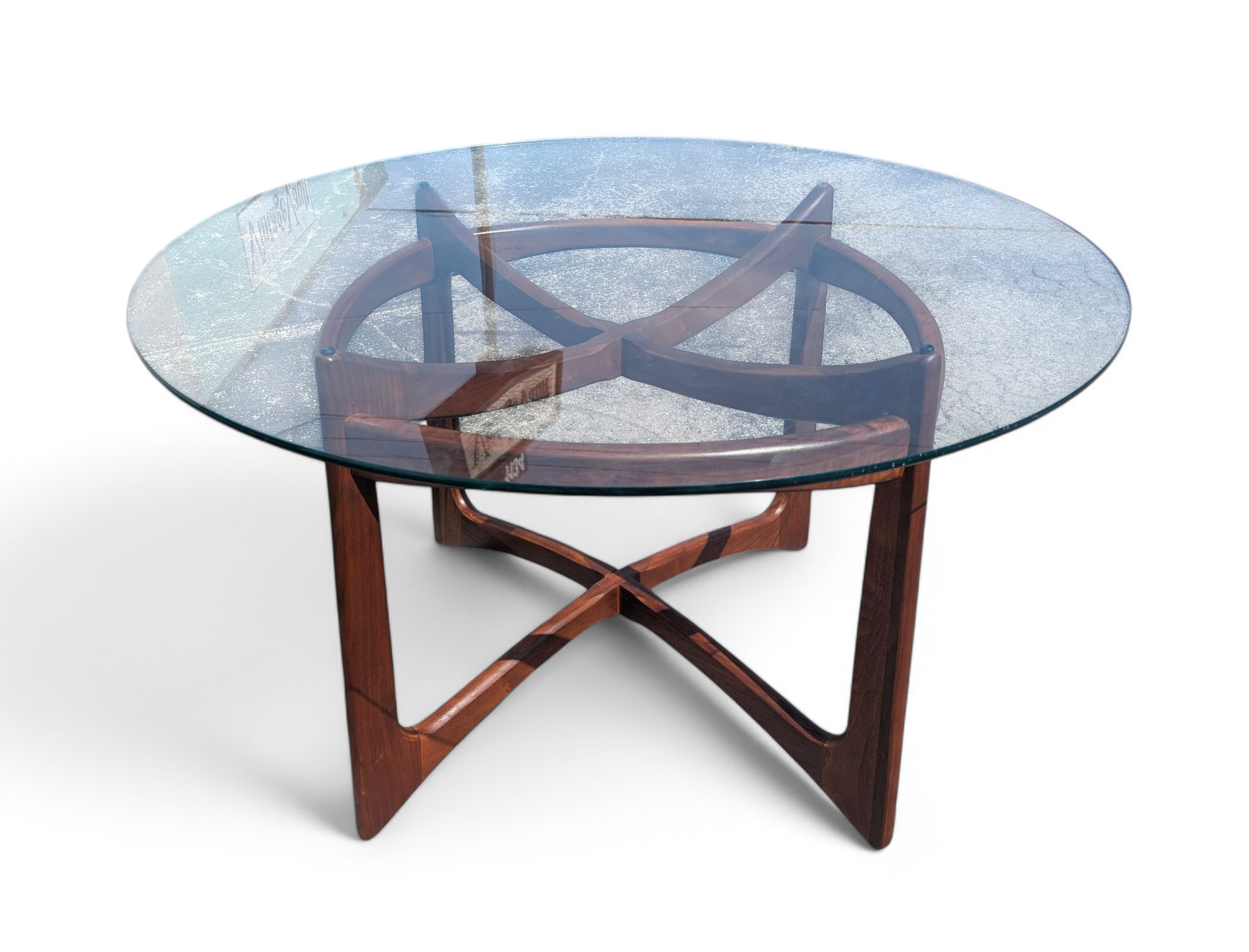 Mid Century Modern Adrian Pearsall Walnut and Glass Compass Dining Table