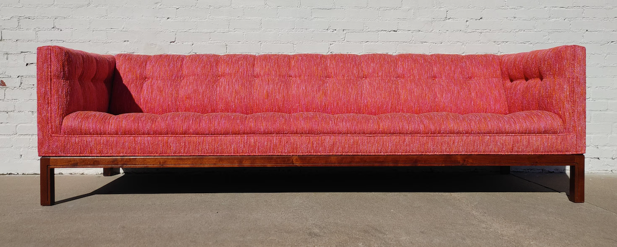 Mid Century Modern Walnut Base Tufted Sofa
