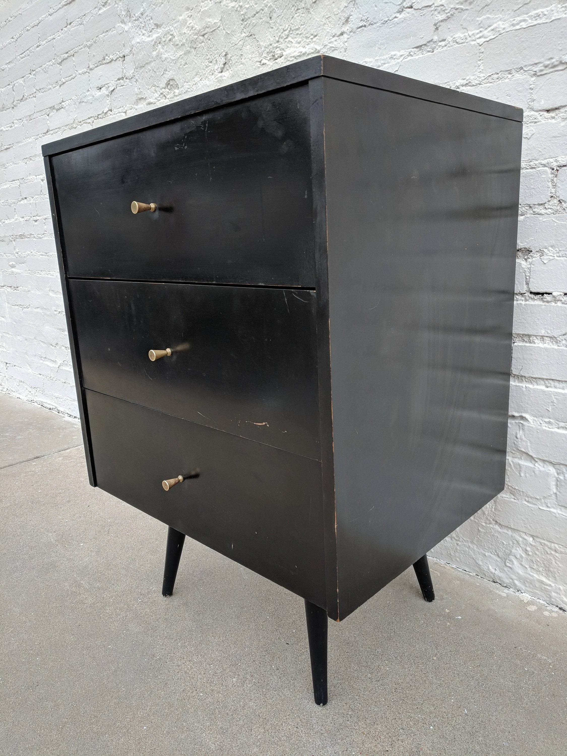 Mid Century Modern Paul McCobb Black Lacquer Three Drawer Dresser