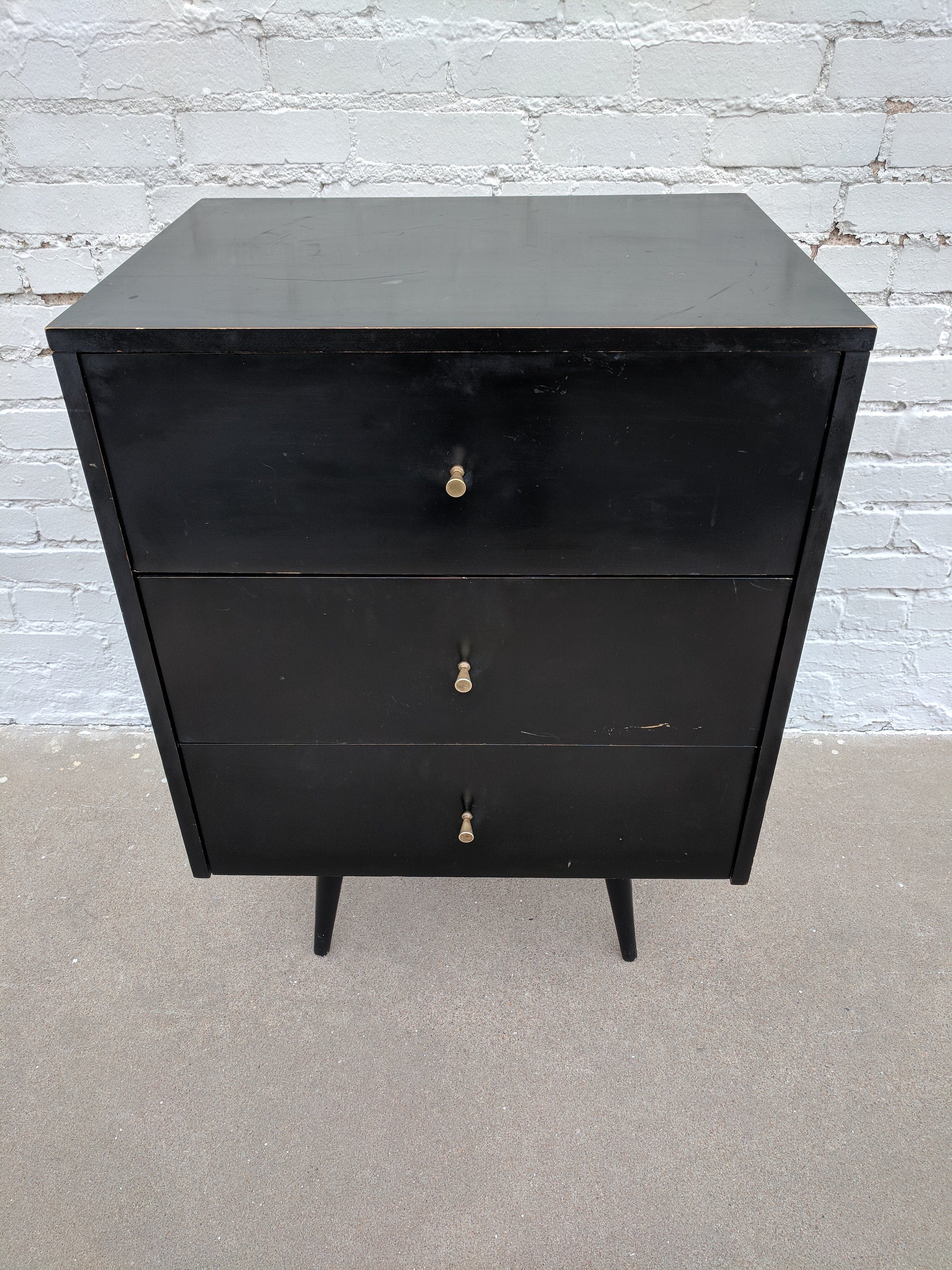 Mid Century Modern Paul McCobb Black Lacquer Three Drawer Dresser