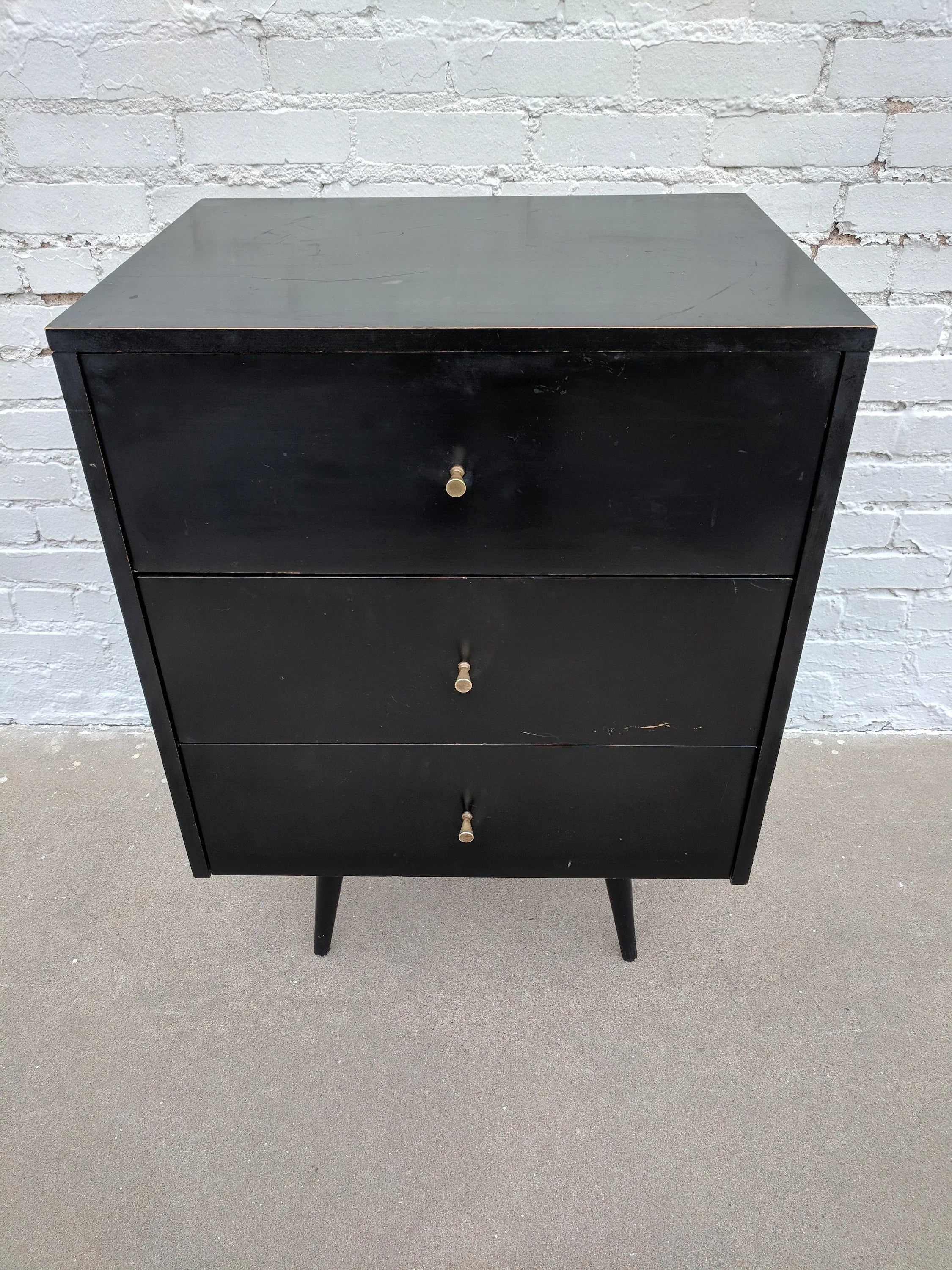 Mid Century Modern Paul McCobb Black Lacquer Three Drawer Dresser