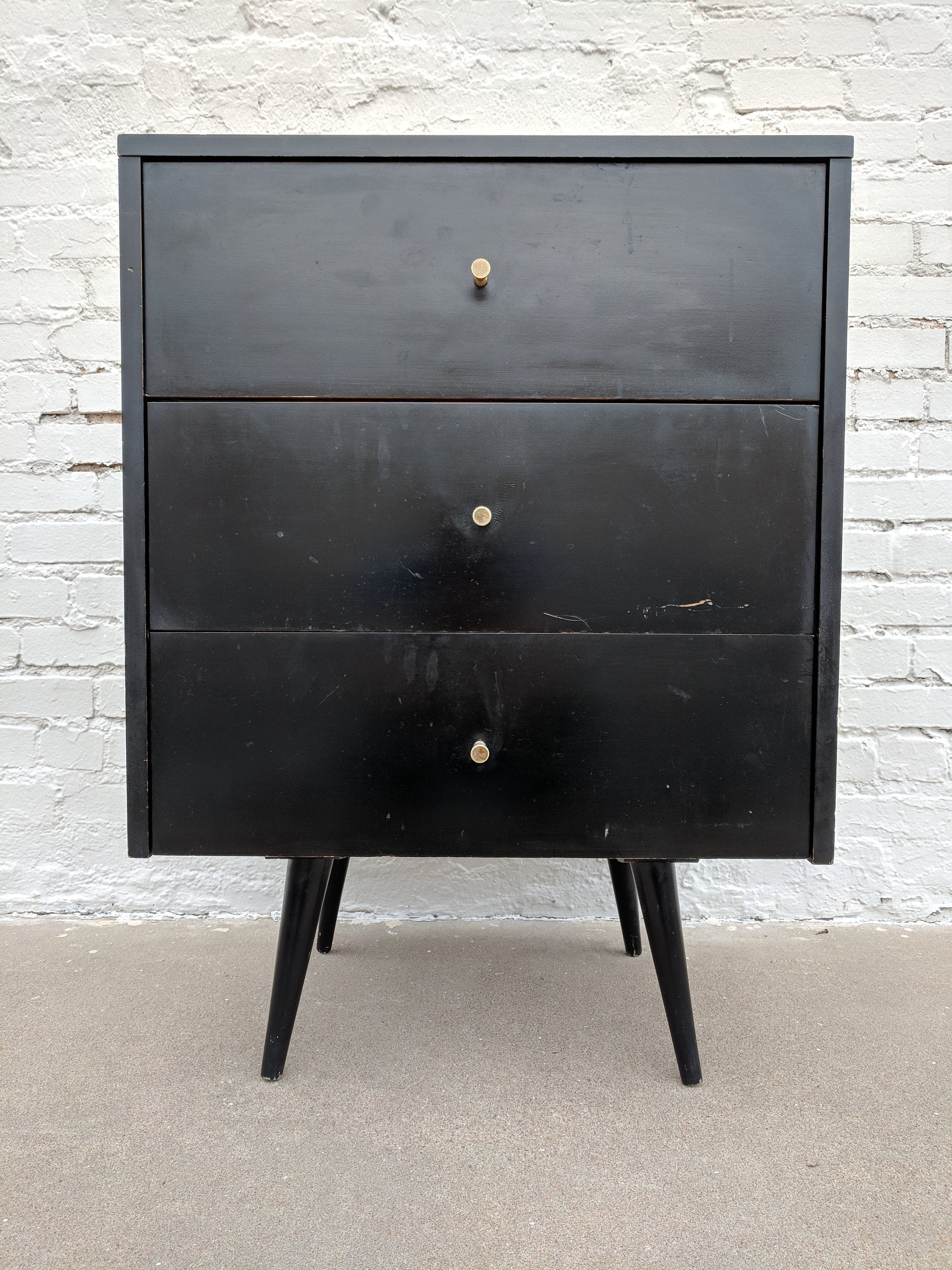 Mid Century Modern Paul McCobb Black Lacquer Three Drawer Dresser