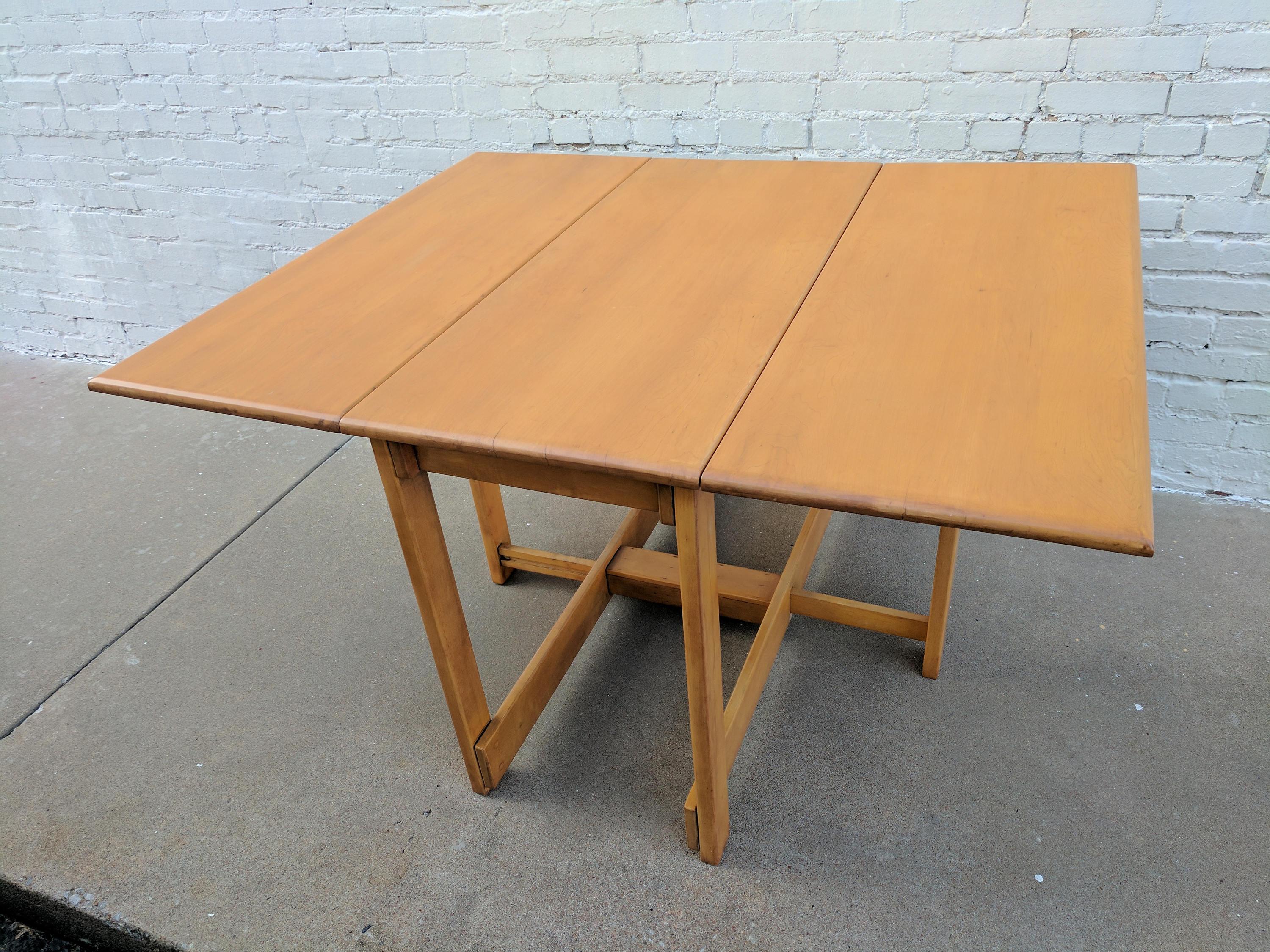 Mid Century Modern Conant Ball Solid Maple Drop Leaf Table
