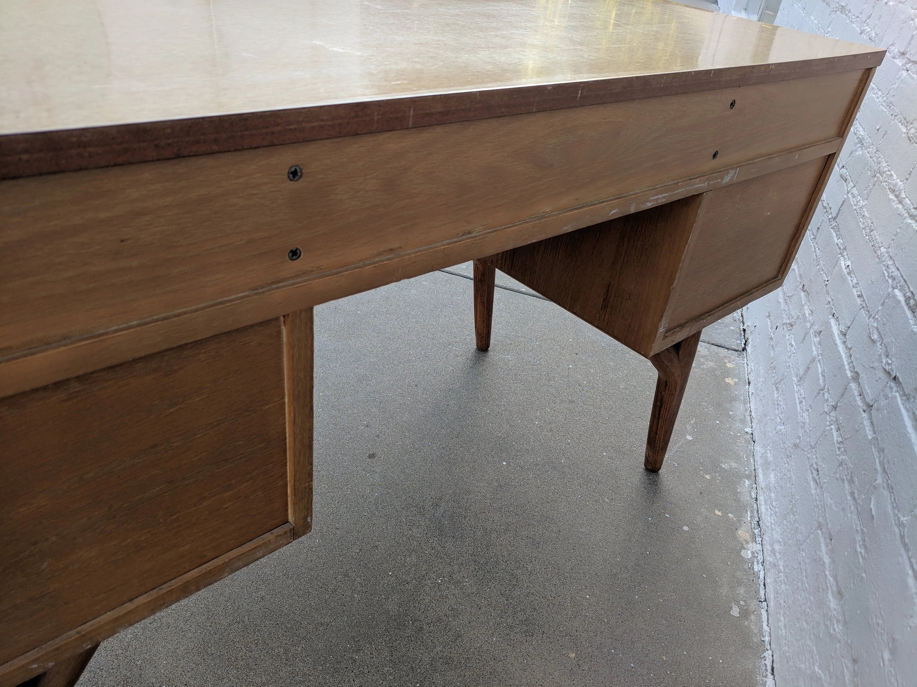 Mid Century Modern Solid Oak Desk with Laminate Top by Jack van der molen