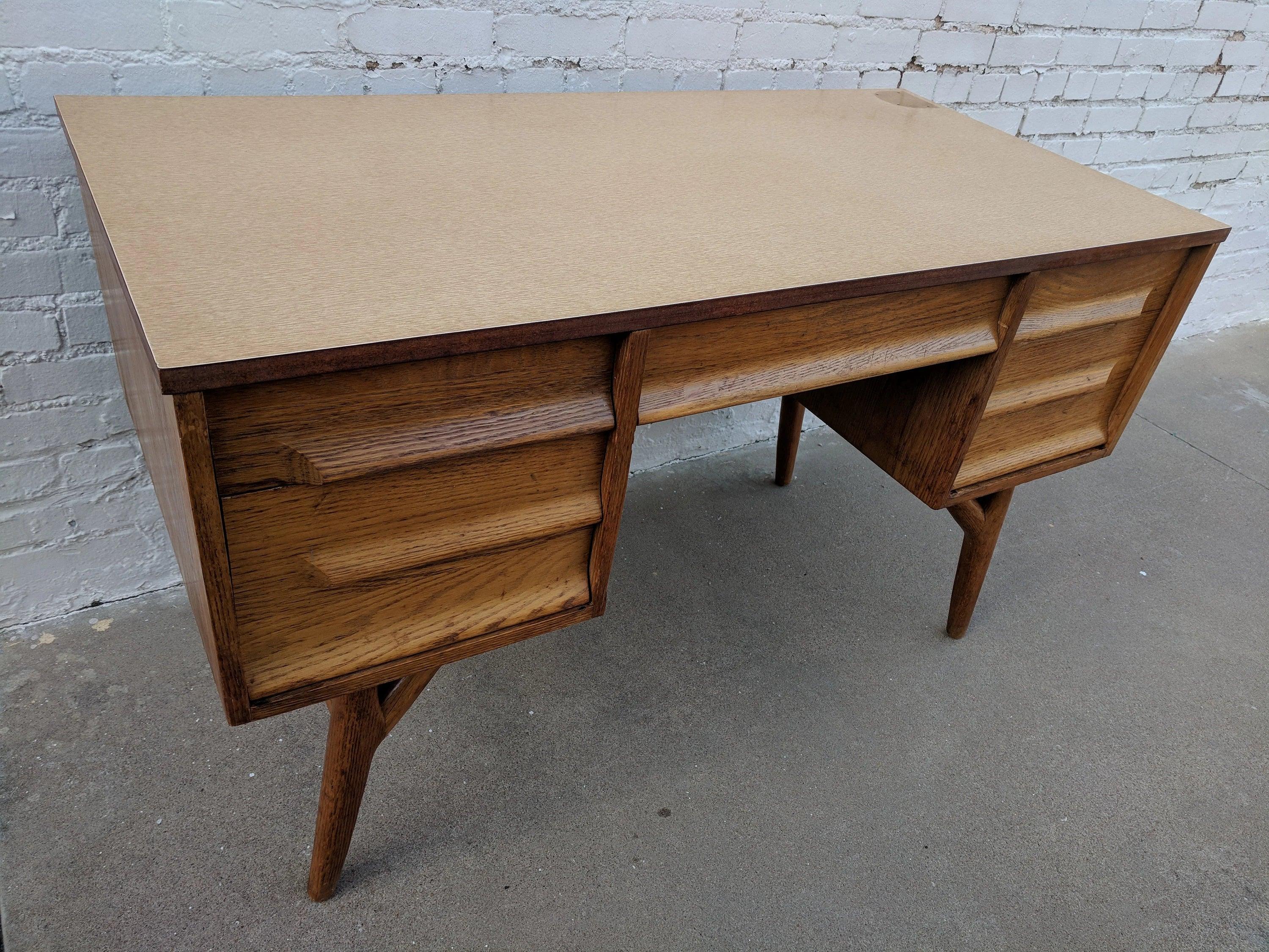 Mid Century Modern Solid Oak Desk with Laminate Top by Jack van der molen