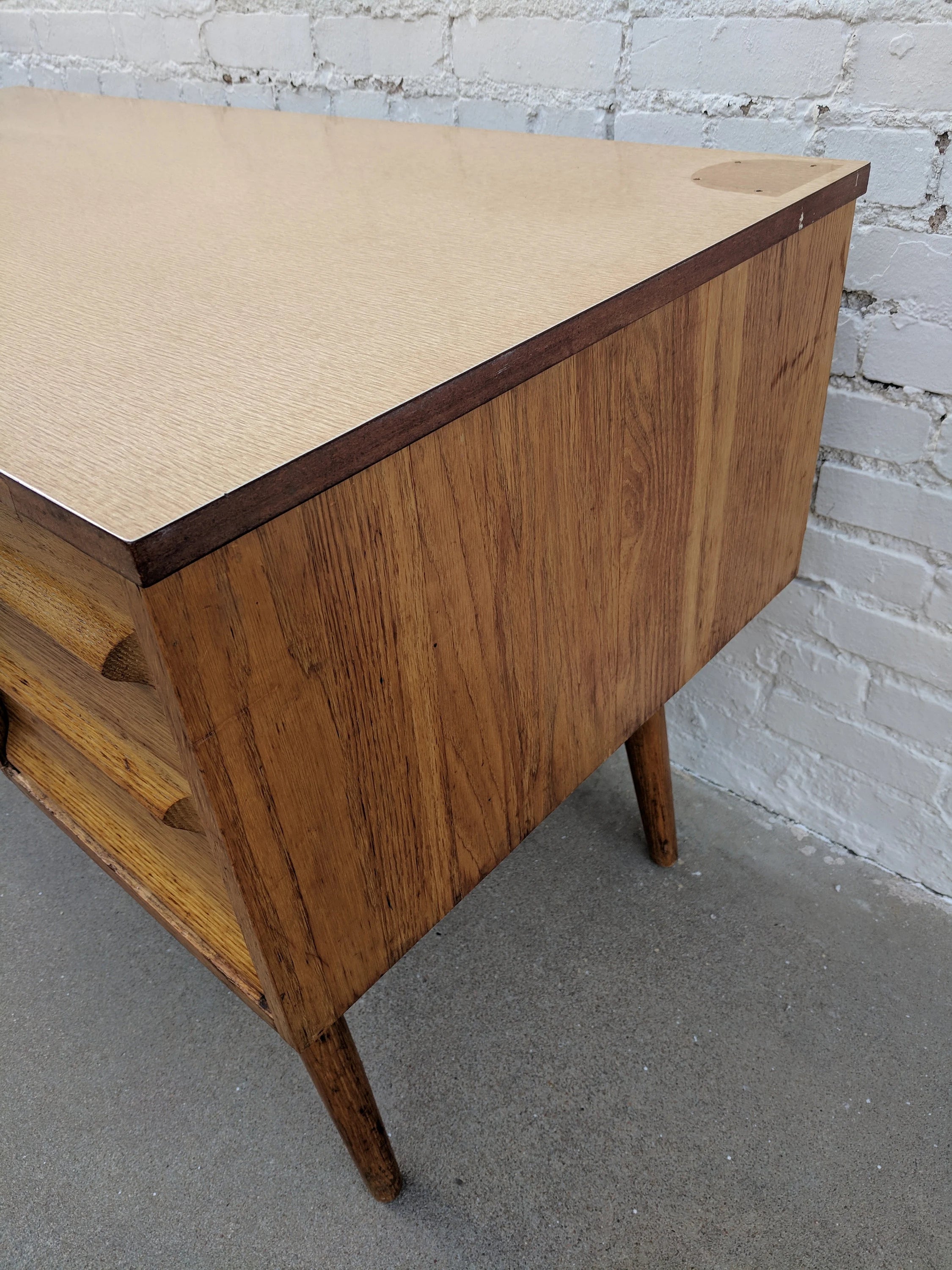 Mid Century Modern Solid Oak Desk with Laminate Top by Jack van der molen