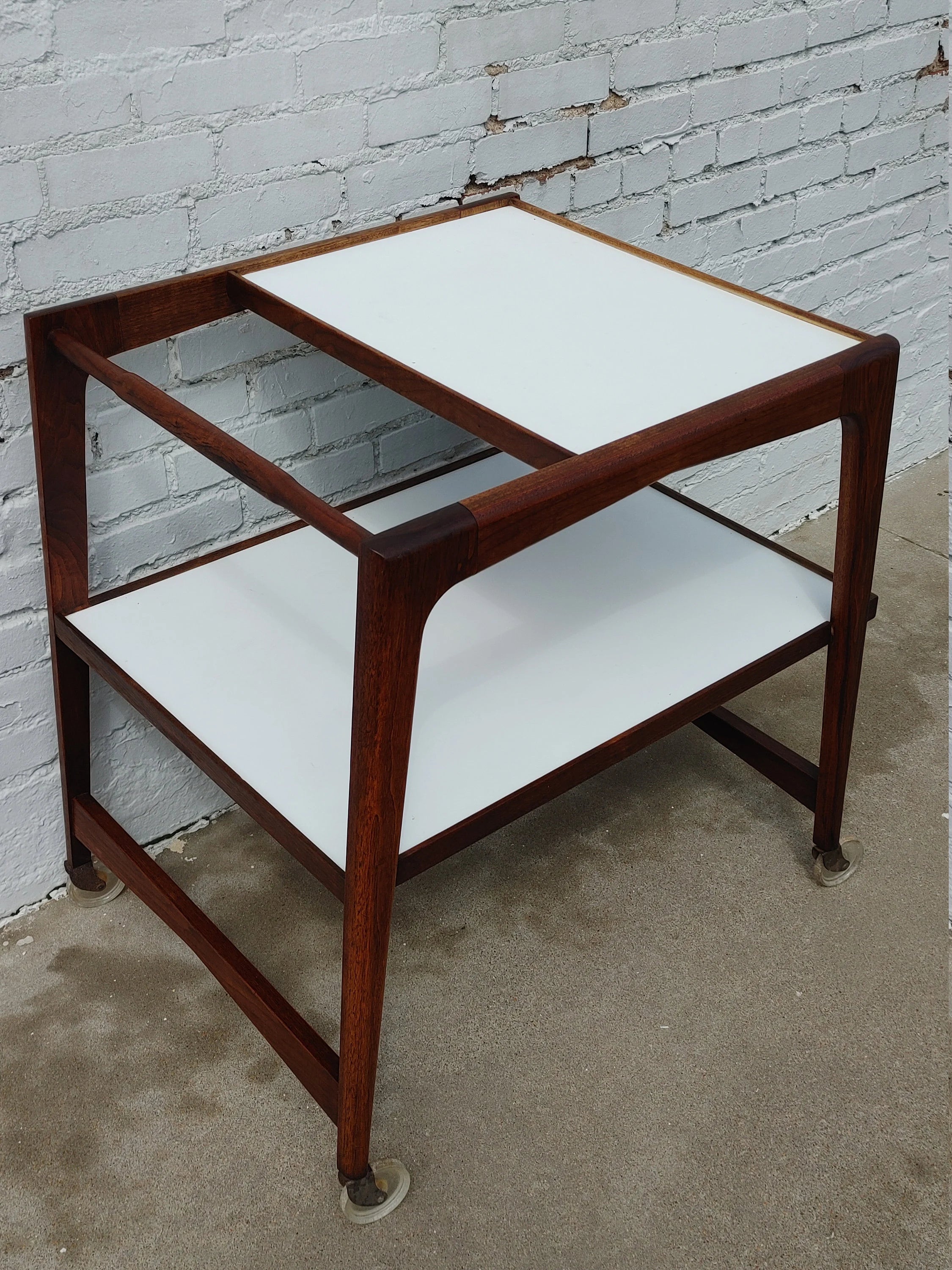 Mid Century Modern Rolling Bar in Walnut