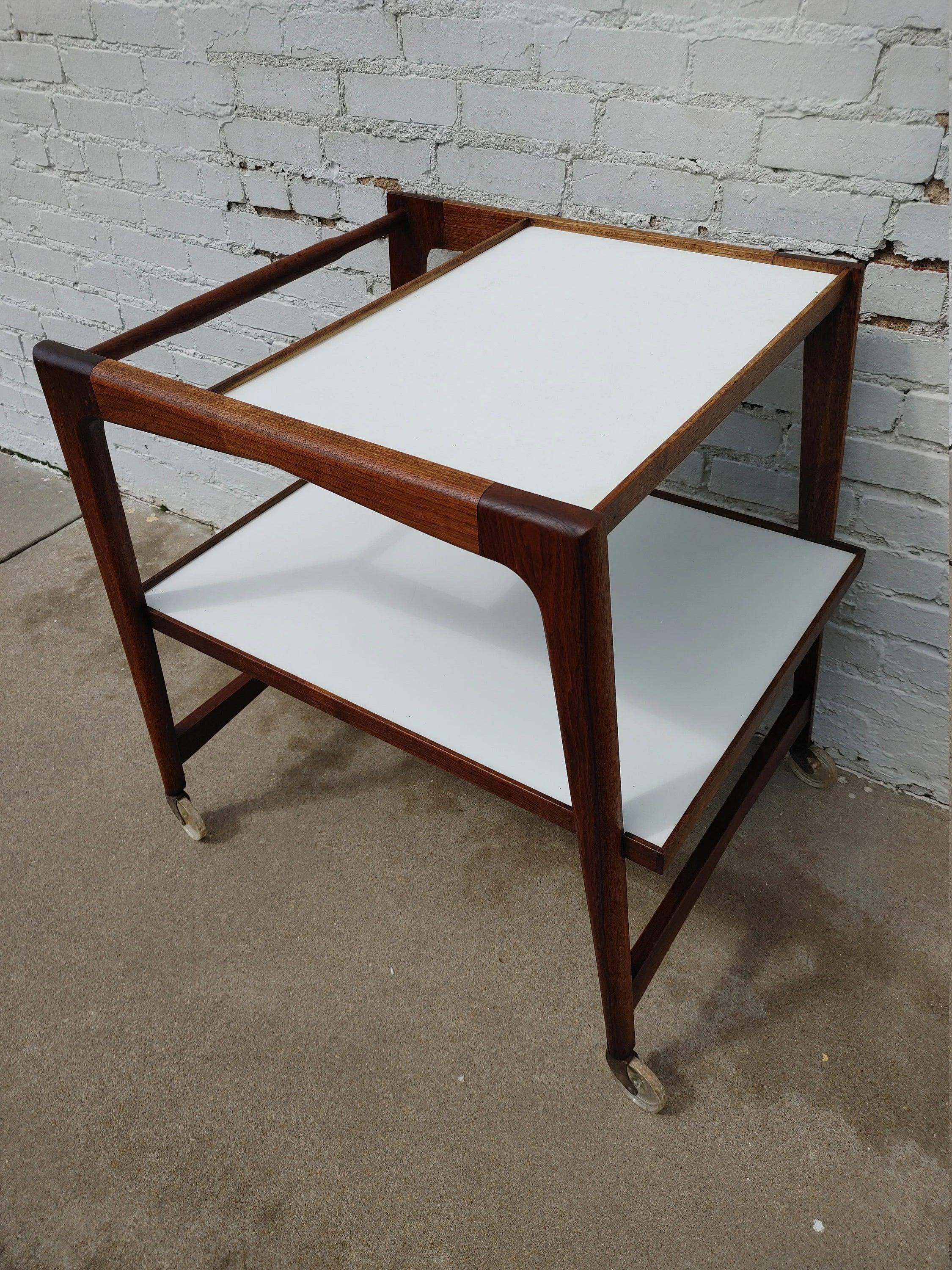 Mid Century Modern Rolling Bar in Walnut
