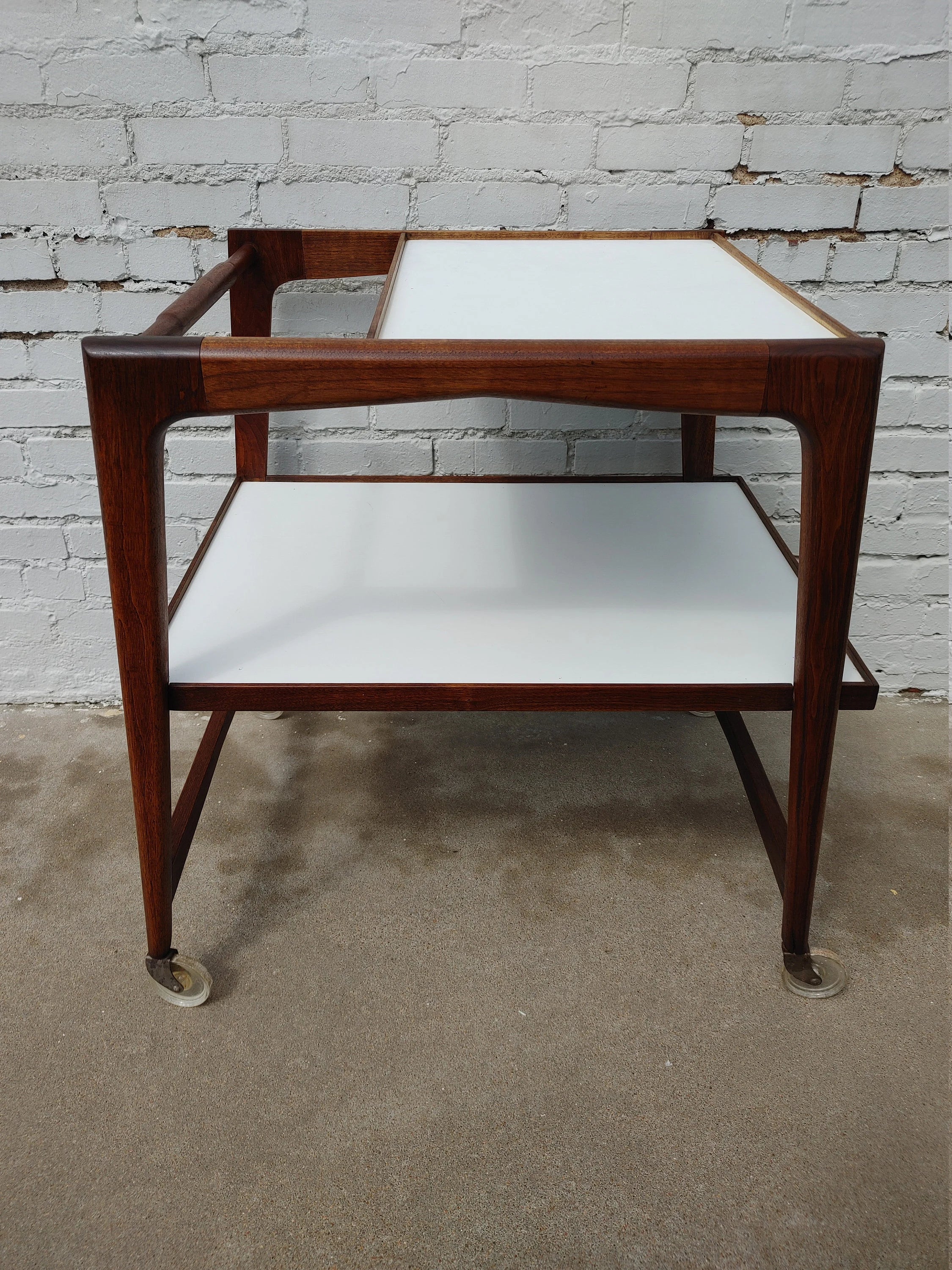 Mid Century Modern Rolling Bar in Walnut