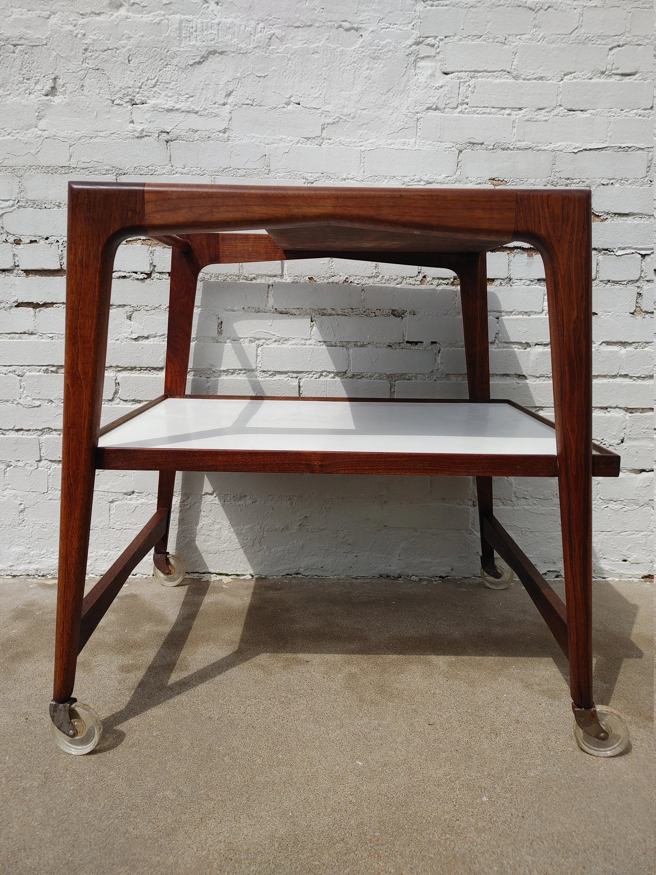 Mid Century Modern Rolling Bar in Walnut