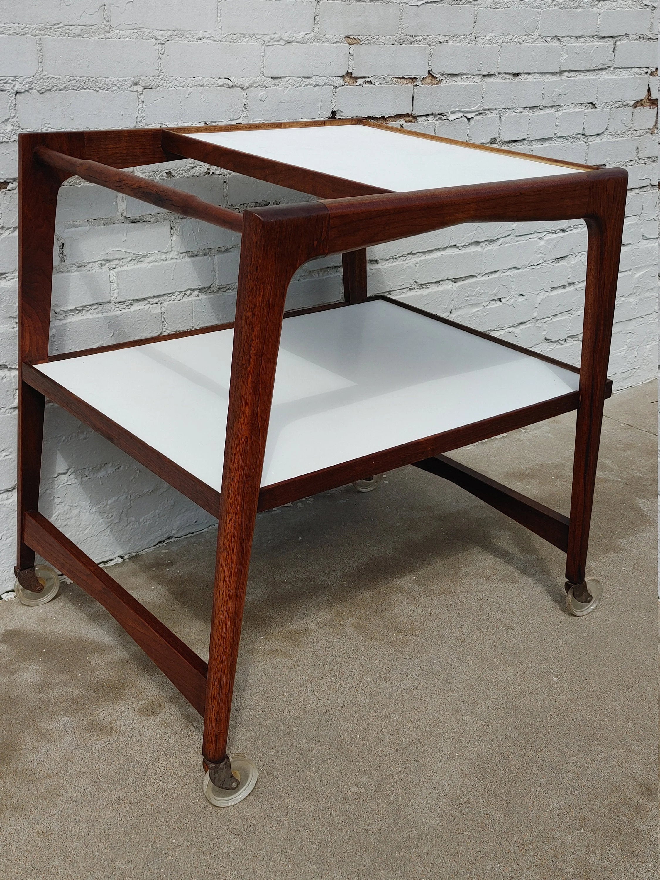 Mid Century Modern Rolling Bar in Walnut