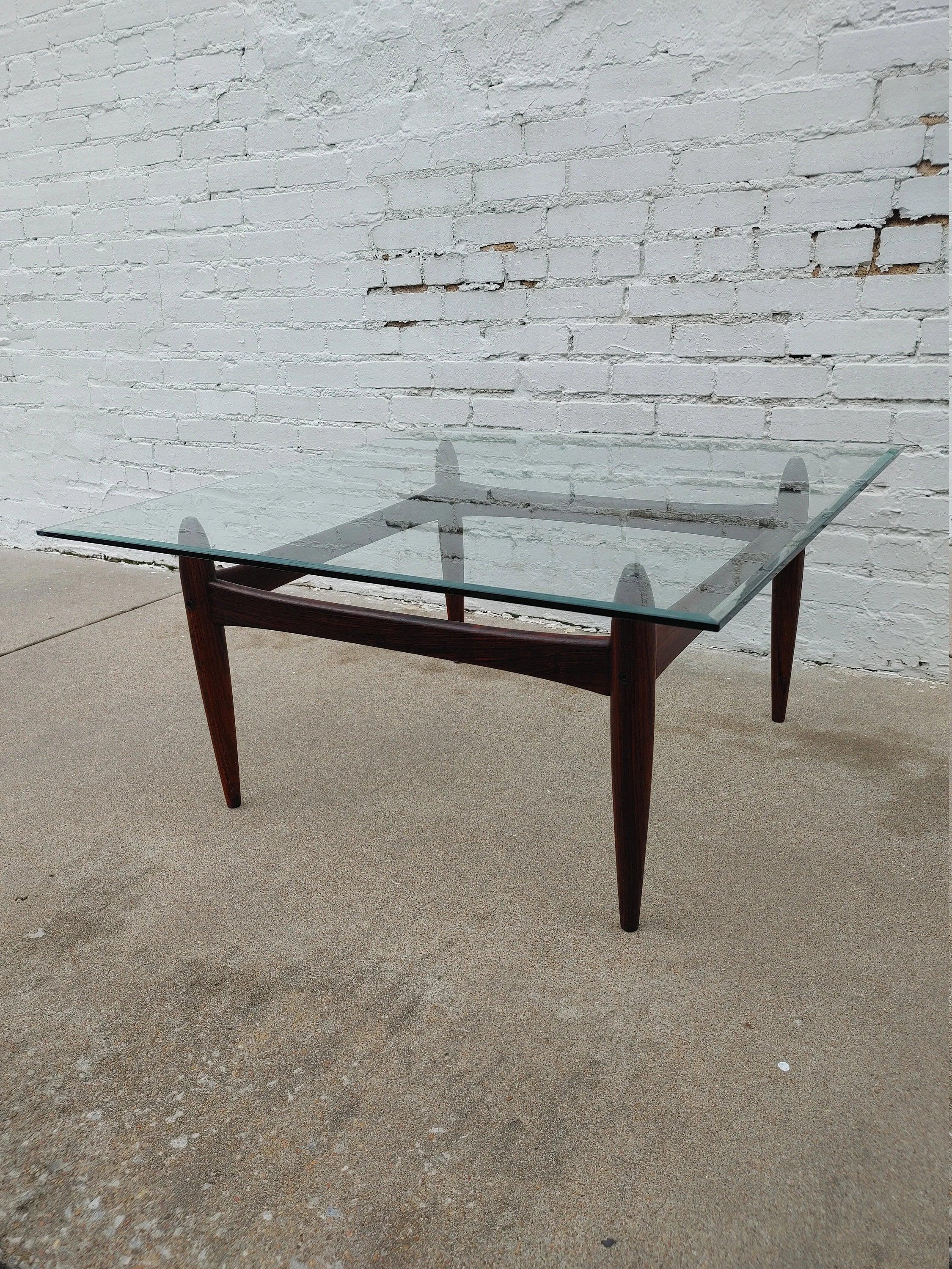 Mid Century Modern Rosewood & Glass Coffee Table