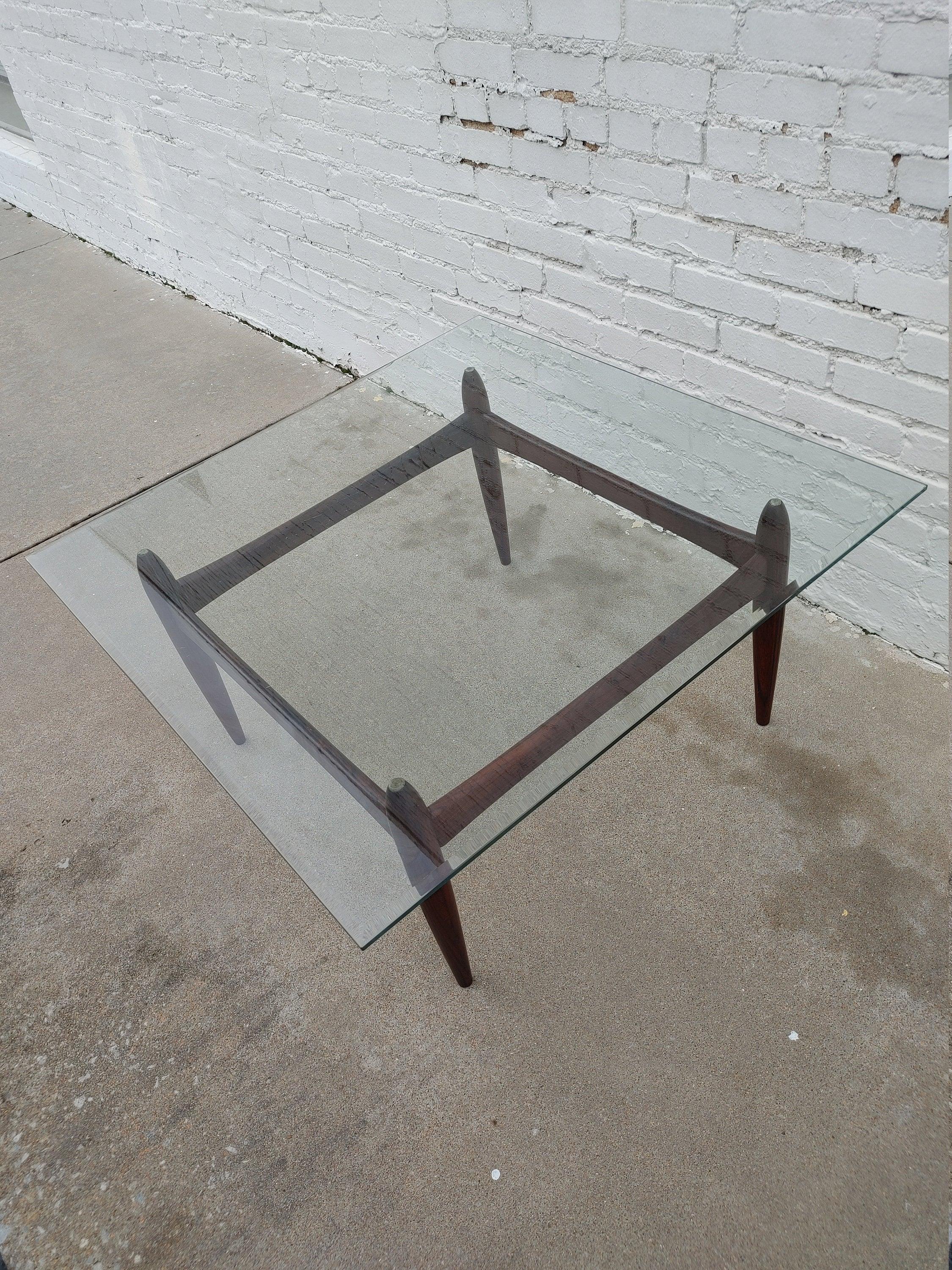 Mid Century Modern Rosewood & Glass Coffee Table