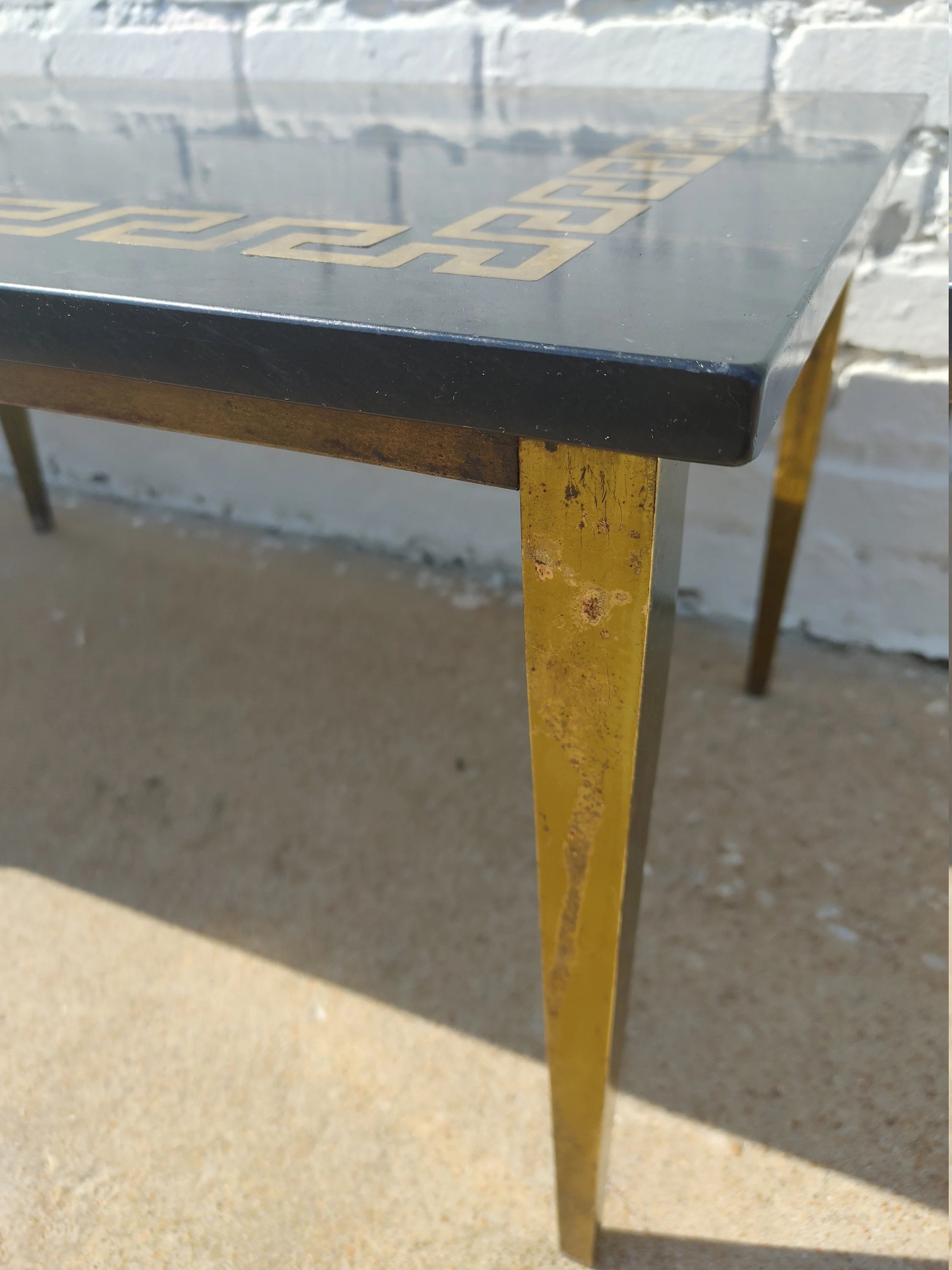 Mid Century Modern Greek Key Marble and Brass Table