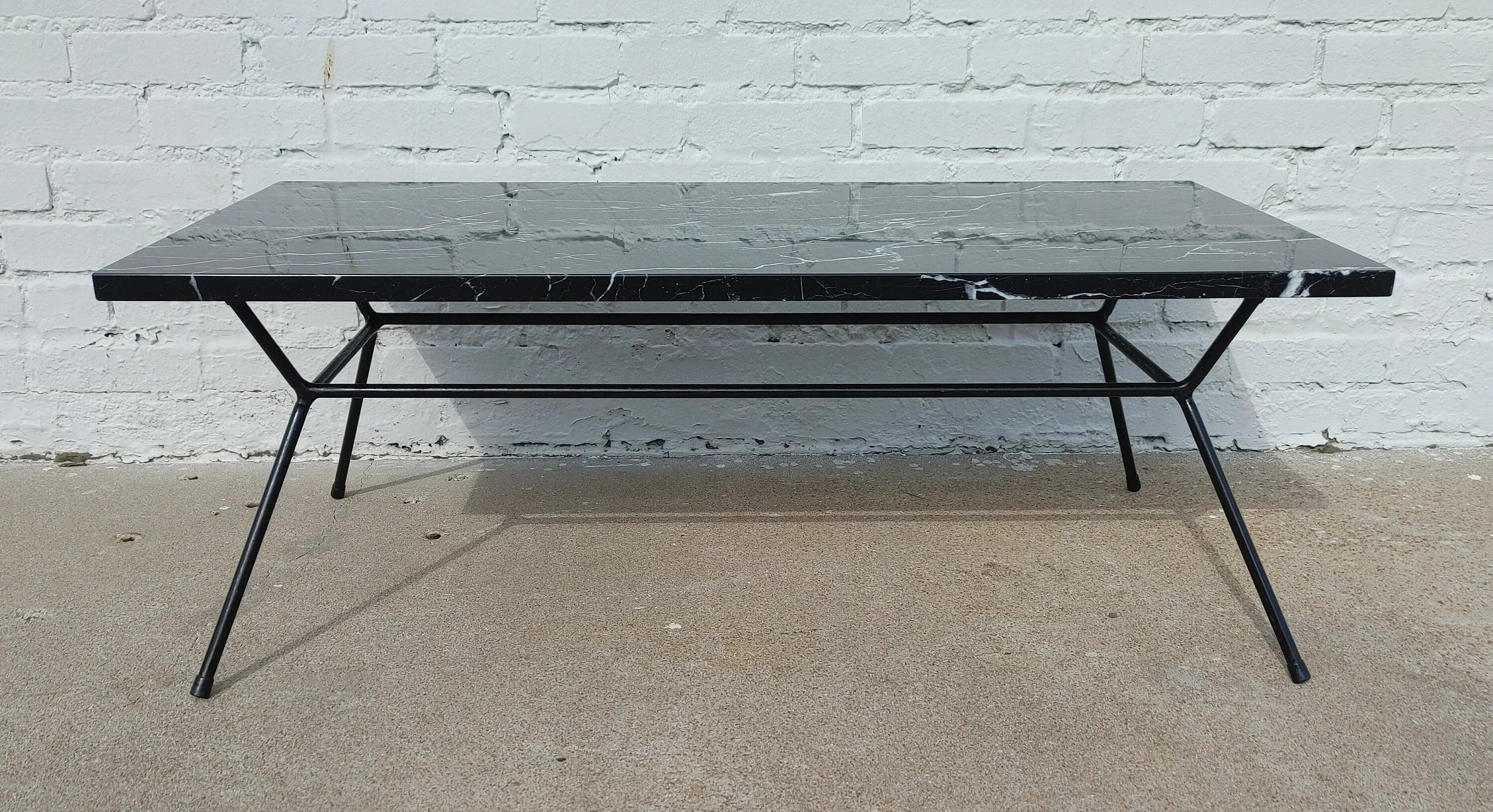 Mid Century Modern Marble and Iron Table