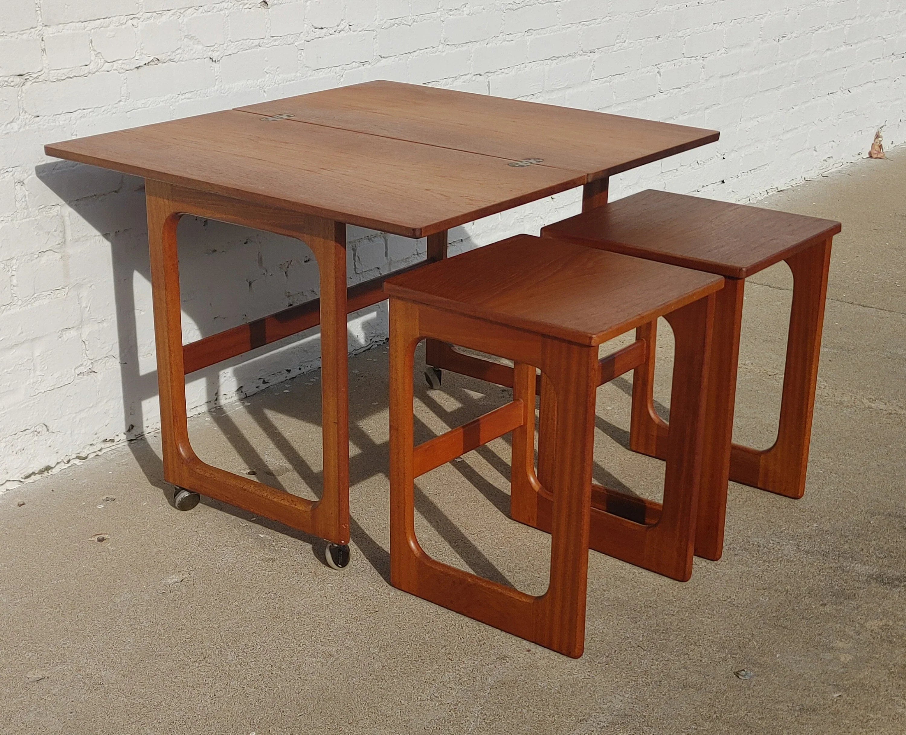 Mid Century English Modern McIntosh Teak Flip Top Nesting Tables